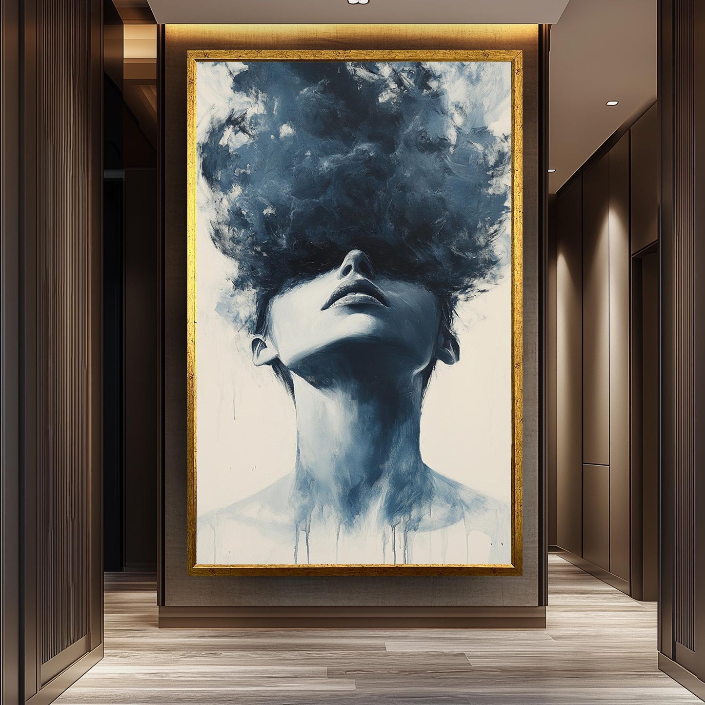 Monochrome Woman Portrait Canvas Print: Surreal Cloud Head Art