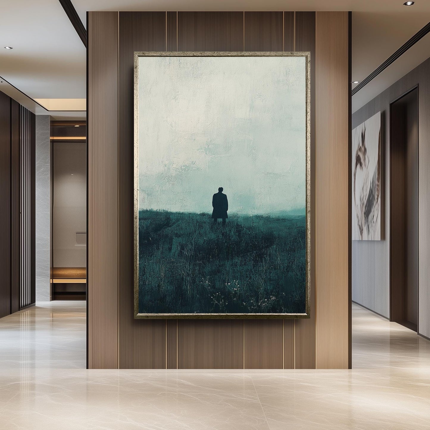 Minimalist Figure in Field Canvas Print: Atmospheric Abstract Wall Art