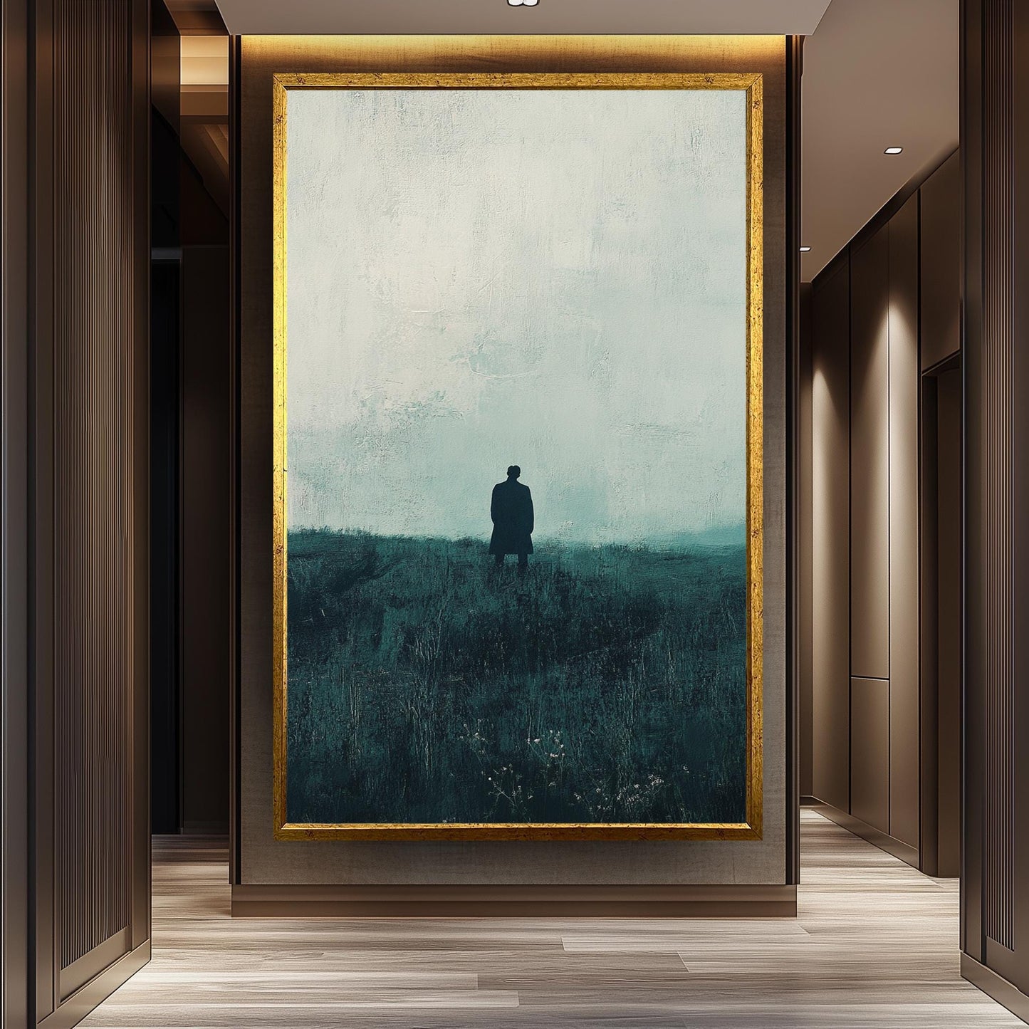 Minimalist Figure in Field Canvas Print: Atmospheric Abstract Wall Art
