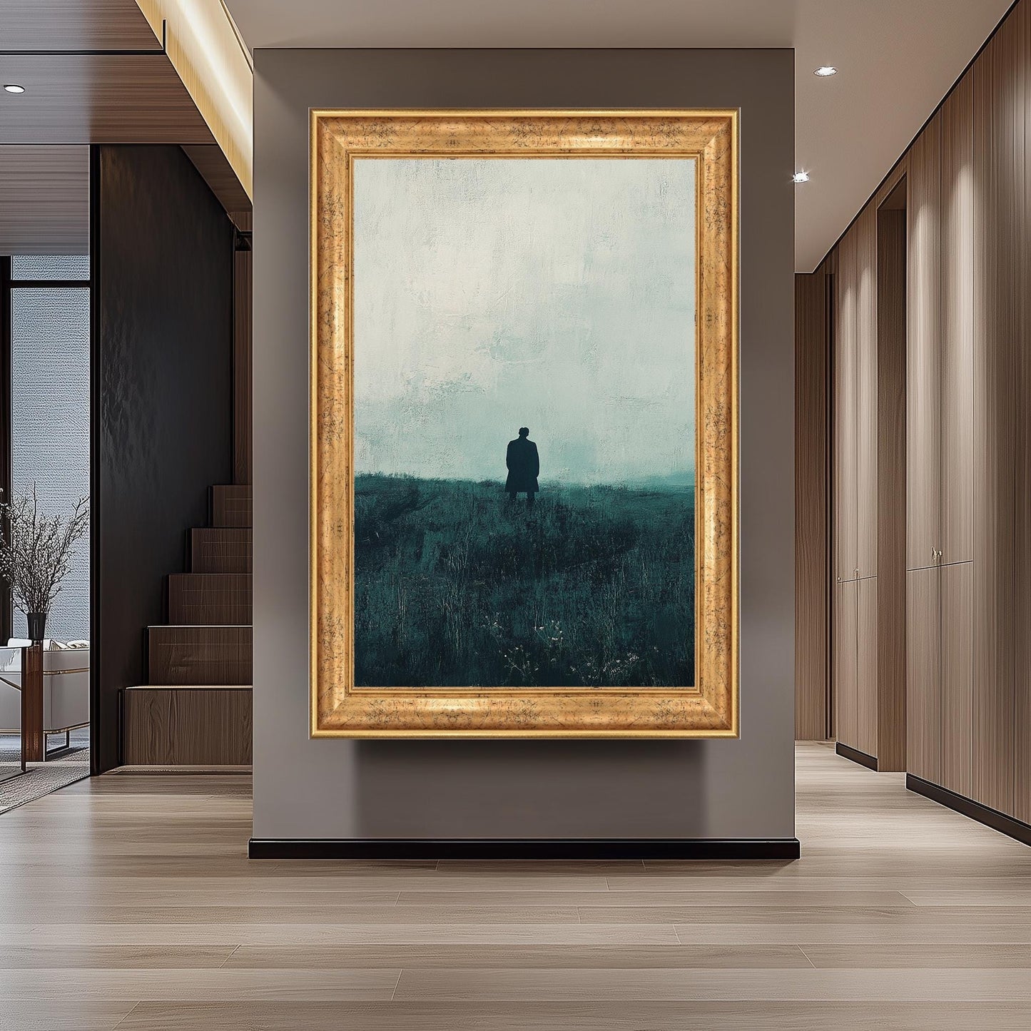 Minimalist Figure in Field Canvas Print: Atmospheric Abstract Wall Art
