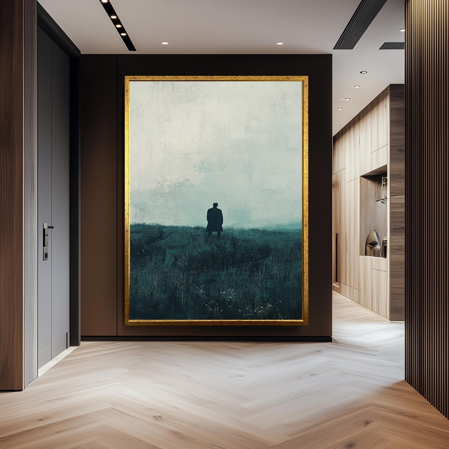 Minimalist Figure in Field Canvas Print: Atmospheric Abstract Wall Art