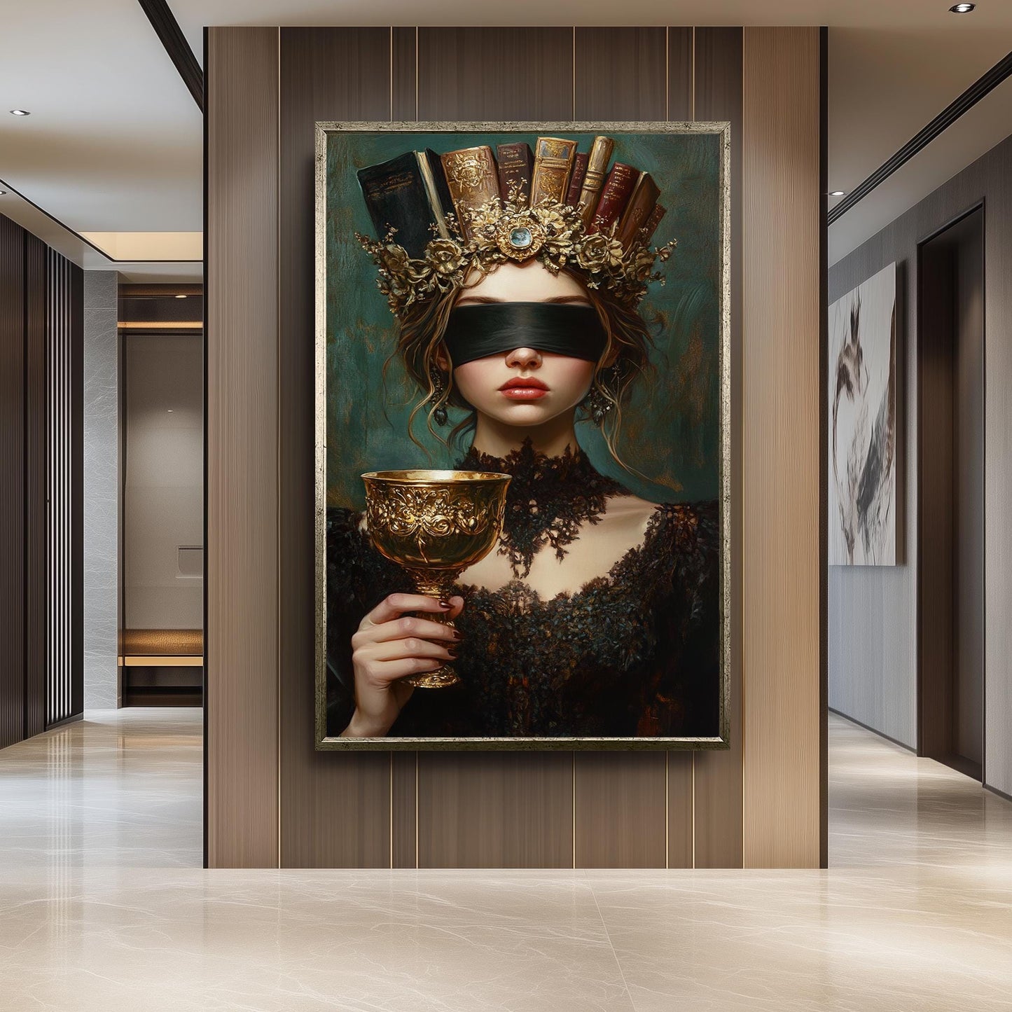 Blindfolded Woman Canvas Print: Dark Academia Gothic Decor