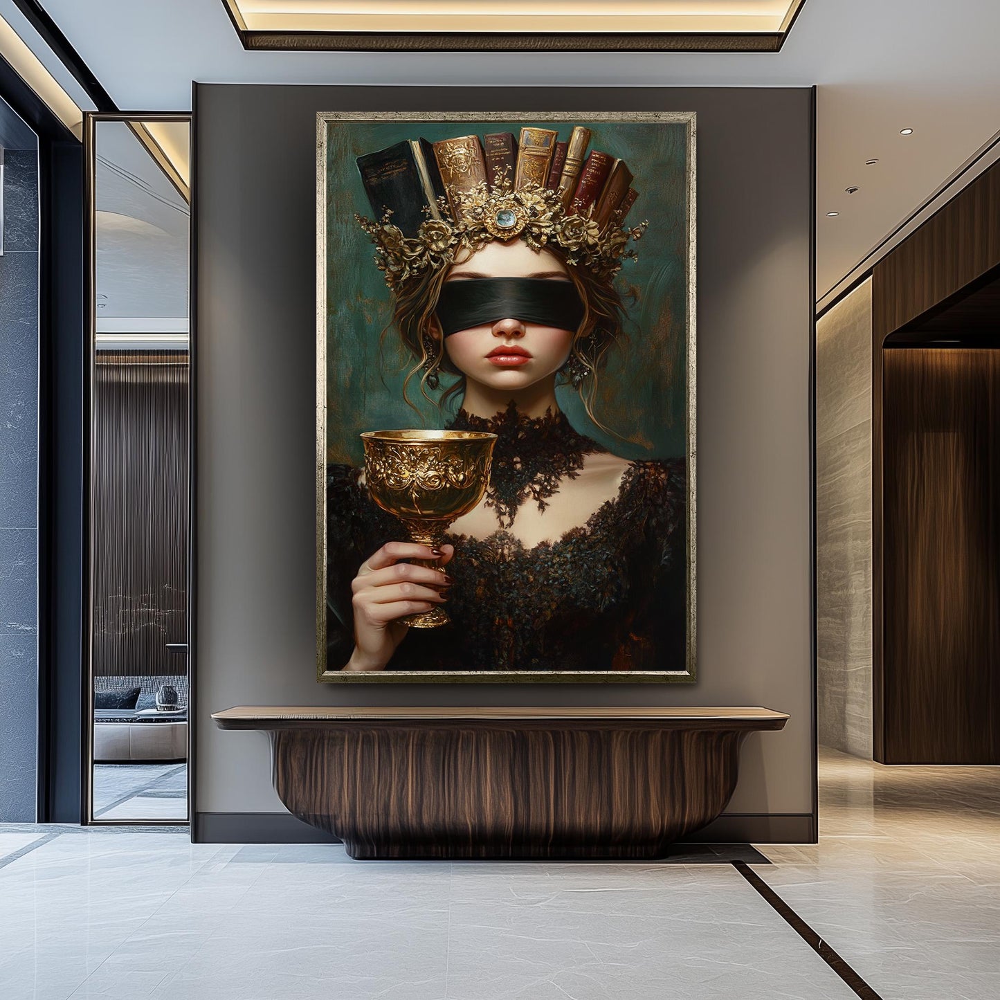 Blindfolded Woman Canvas Print: Dark Academia Gothic Decor