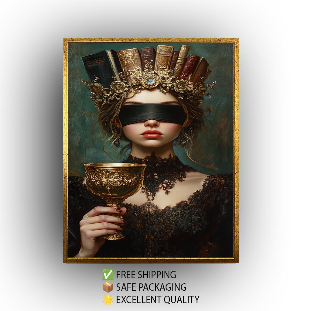 Blindfolded Woman Canvas Print: Dark Academia Gothic Decor