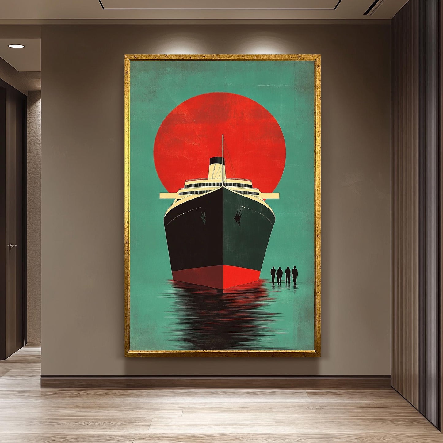 Retro Cruise Ship Art Print: Vintage Ocean Liner, Bold Red Sun