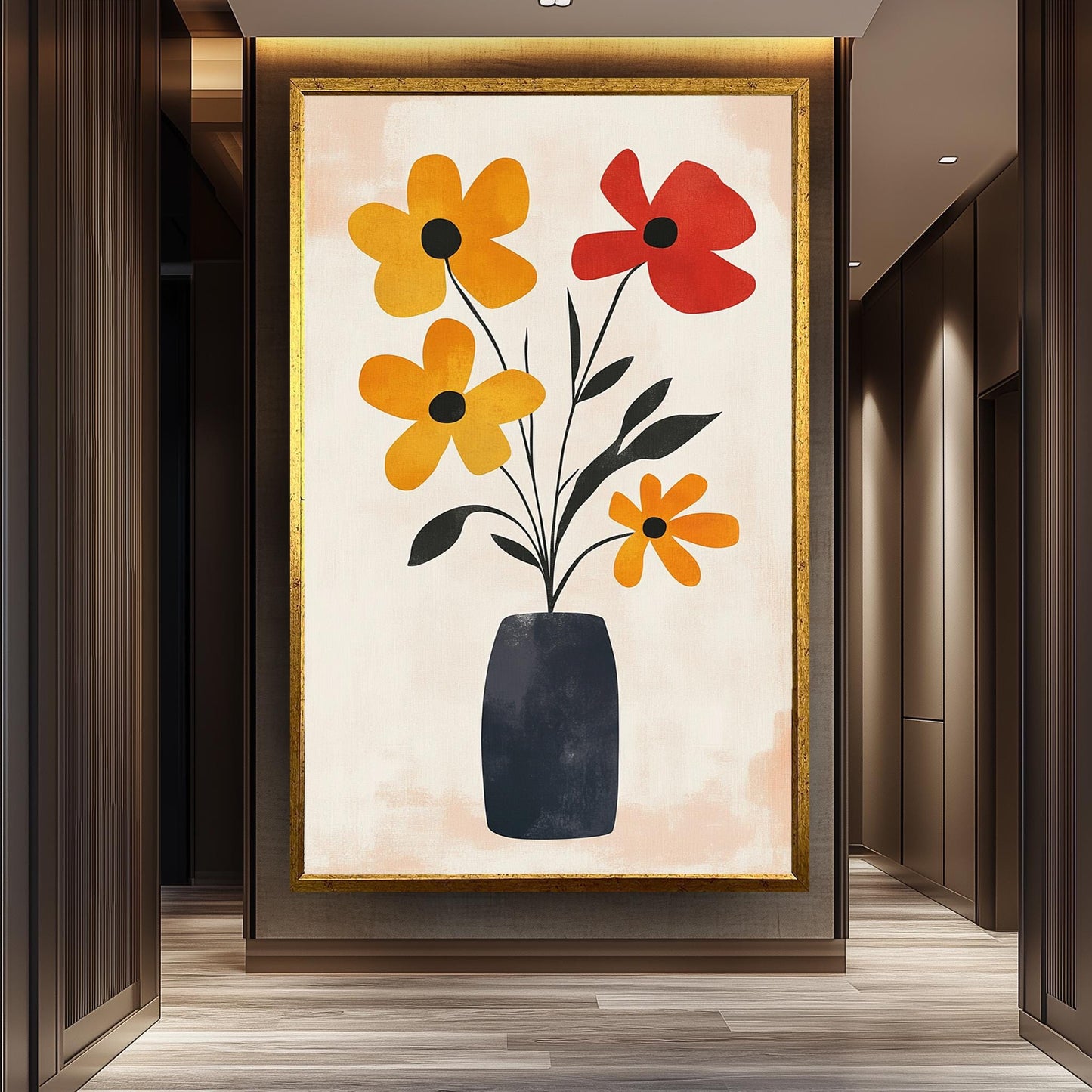 Matisse Inspired Floral Vase Print: Abstract Red and Yellow Flowers