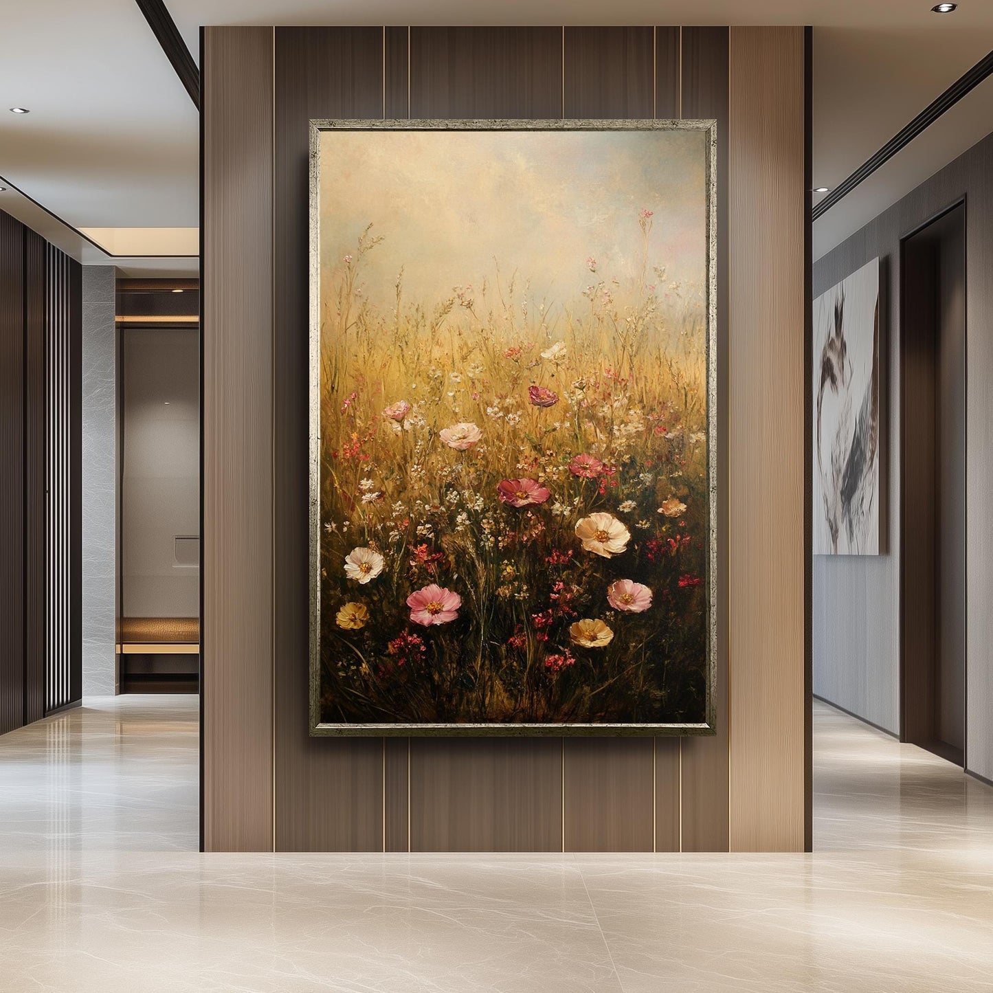 Wildflower Field Canvas Print: Vintage Floral Meadow Painting