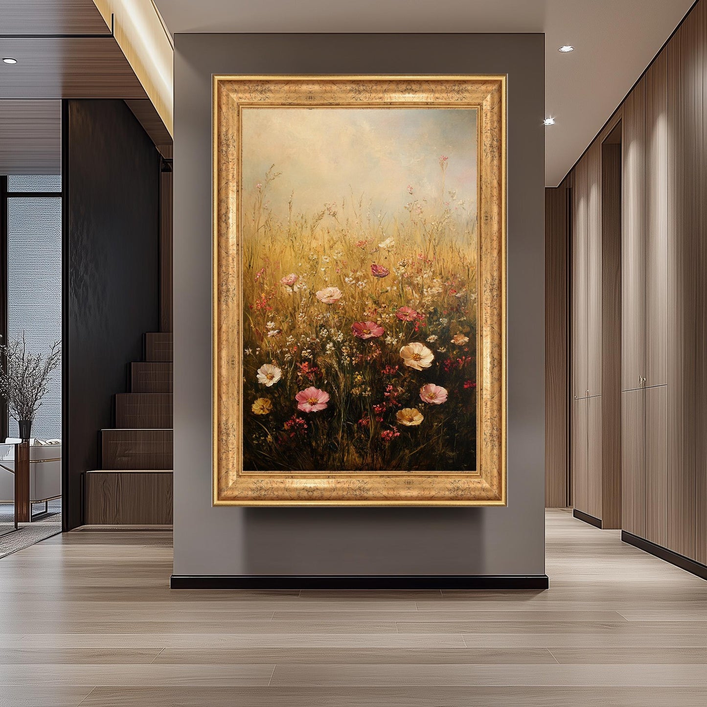 Wildflower Field Canvas Print: Vintage Floral Meadow Painting