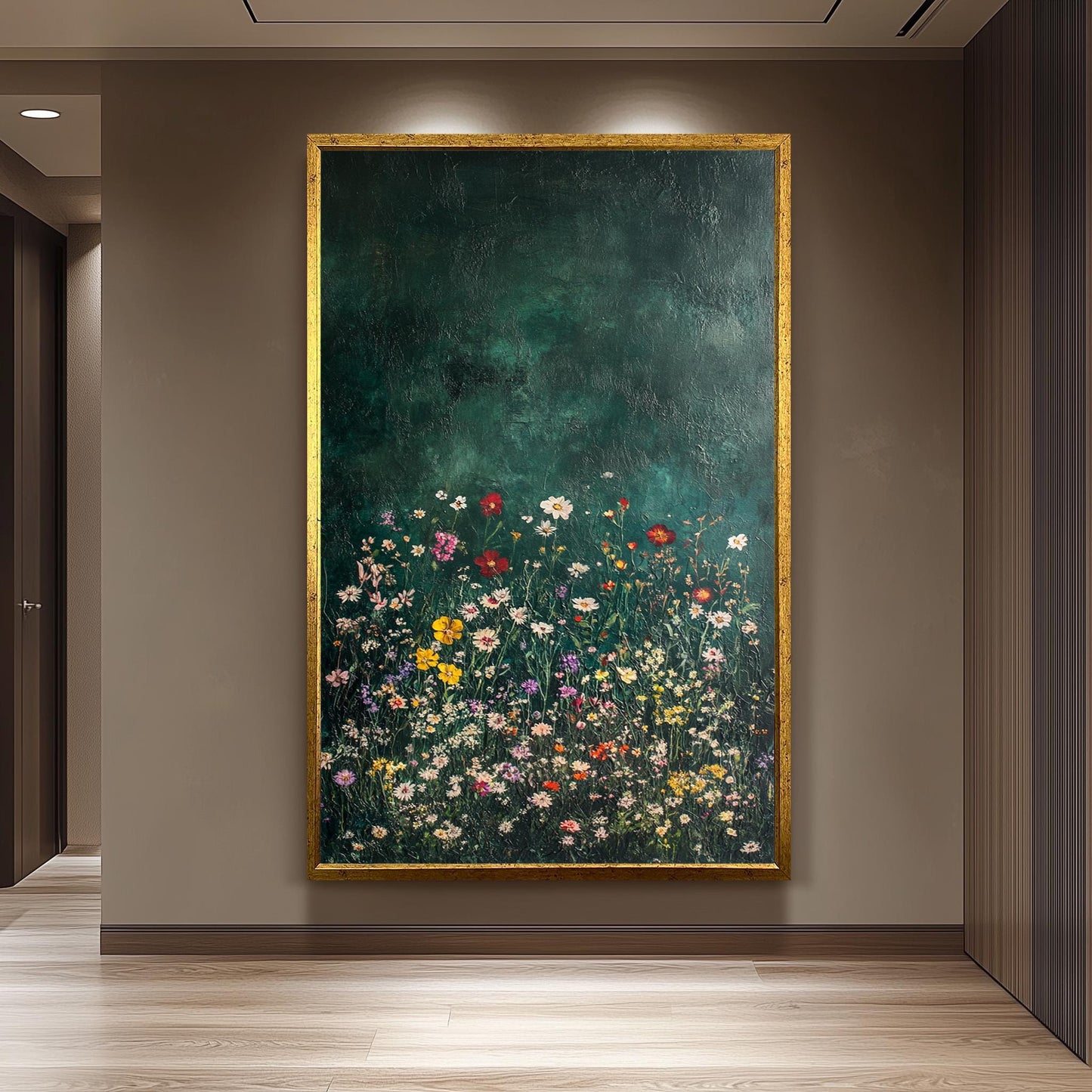 Wildflower Meadow Canvas Print: Dark Green Botanical Wall Art