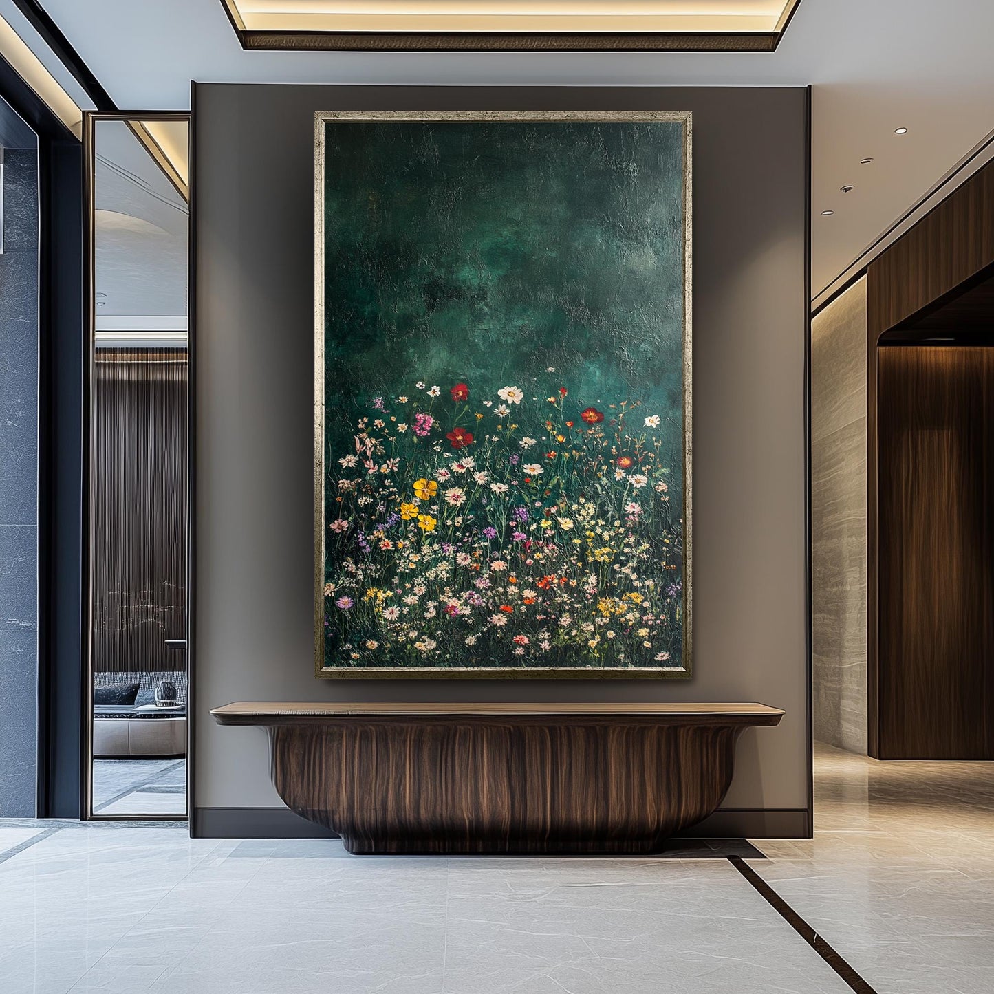 Wildflower Meadow Canvas Print: Dark Green Botanical Wall Art