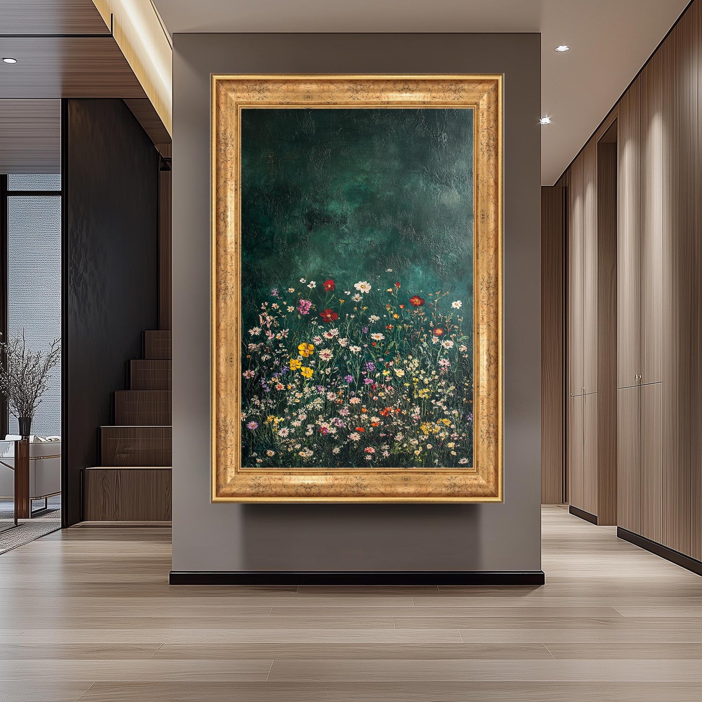 Wildflower Meadow Canvas Print: Dark Green Botanical Wall Art