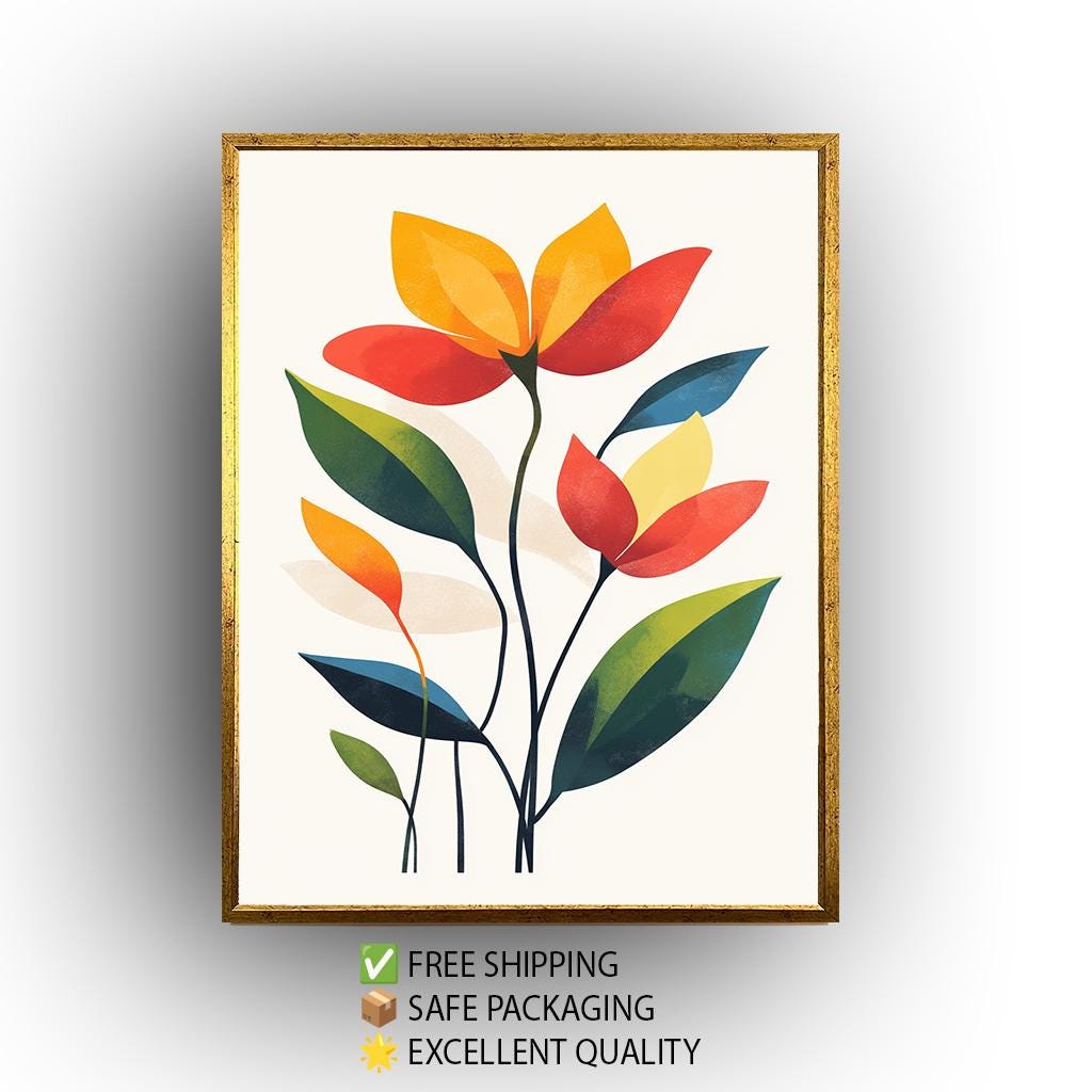 Midcentury Modern Floral Art Print: Tropical Matisse Style