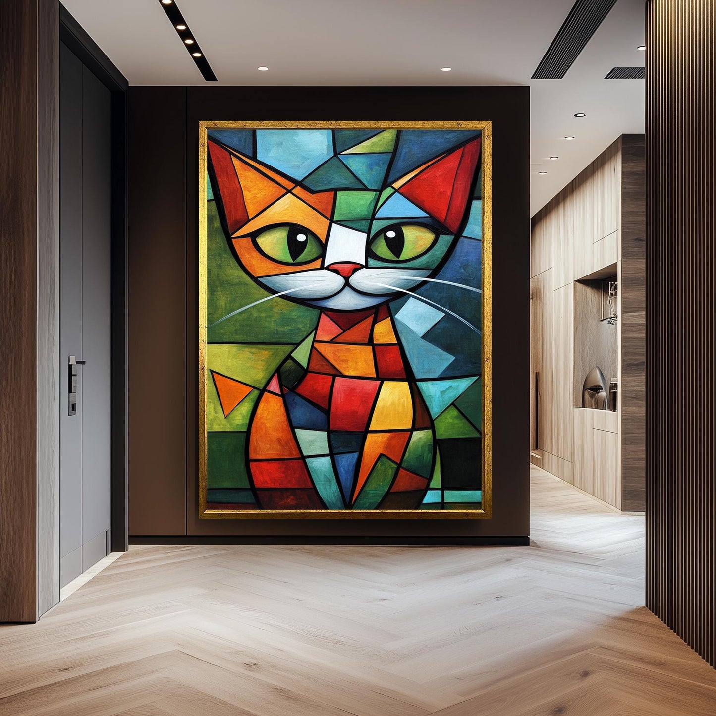 Cubist Cat Art Print: Picasso-Inspired Geometric Shapes