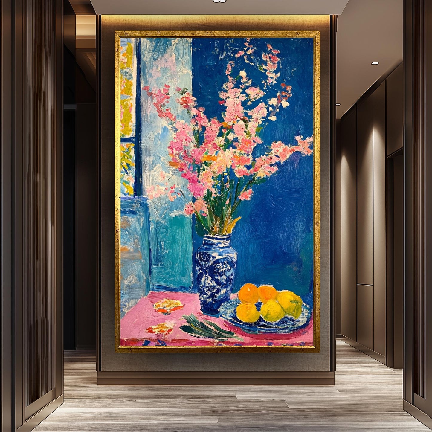 Matisse Style Floral Still Life Art Print: Pink Flowers & Citrus
