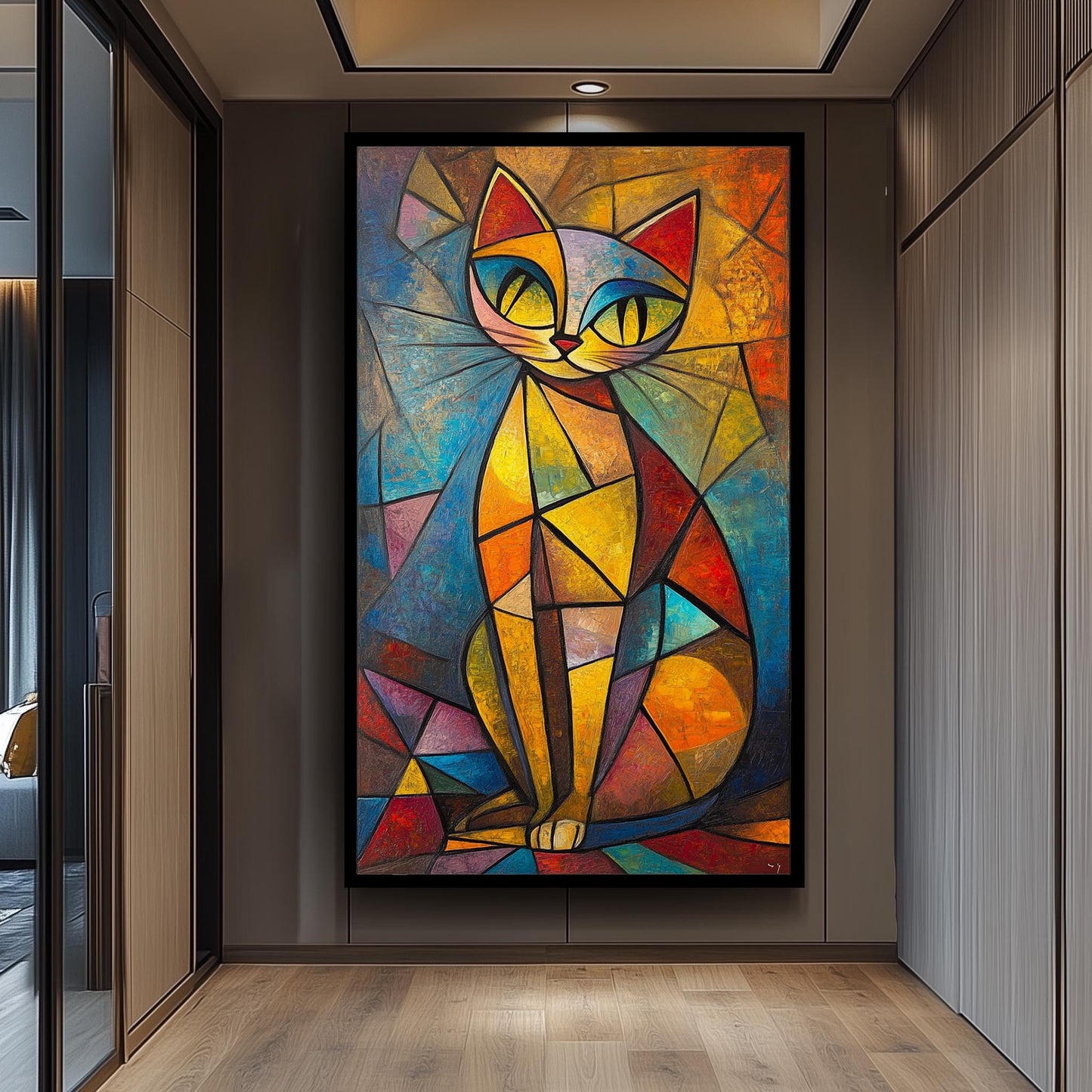 Cubist Cat Art Print: Picasso Style Geometric Animal Decor