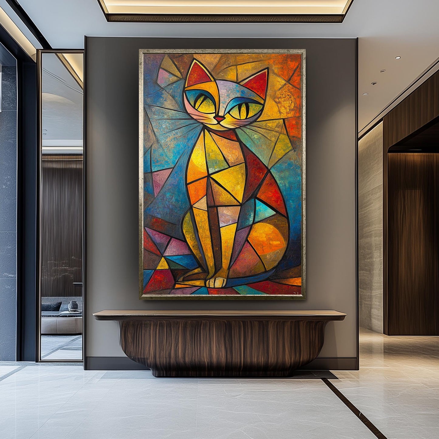 Cubist Cat Art Print: Picasso Style Geometric Animal Decor