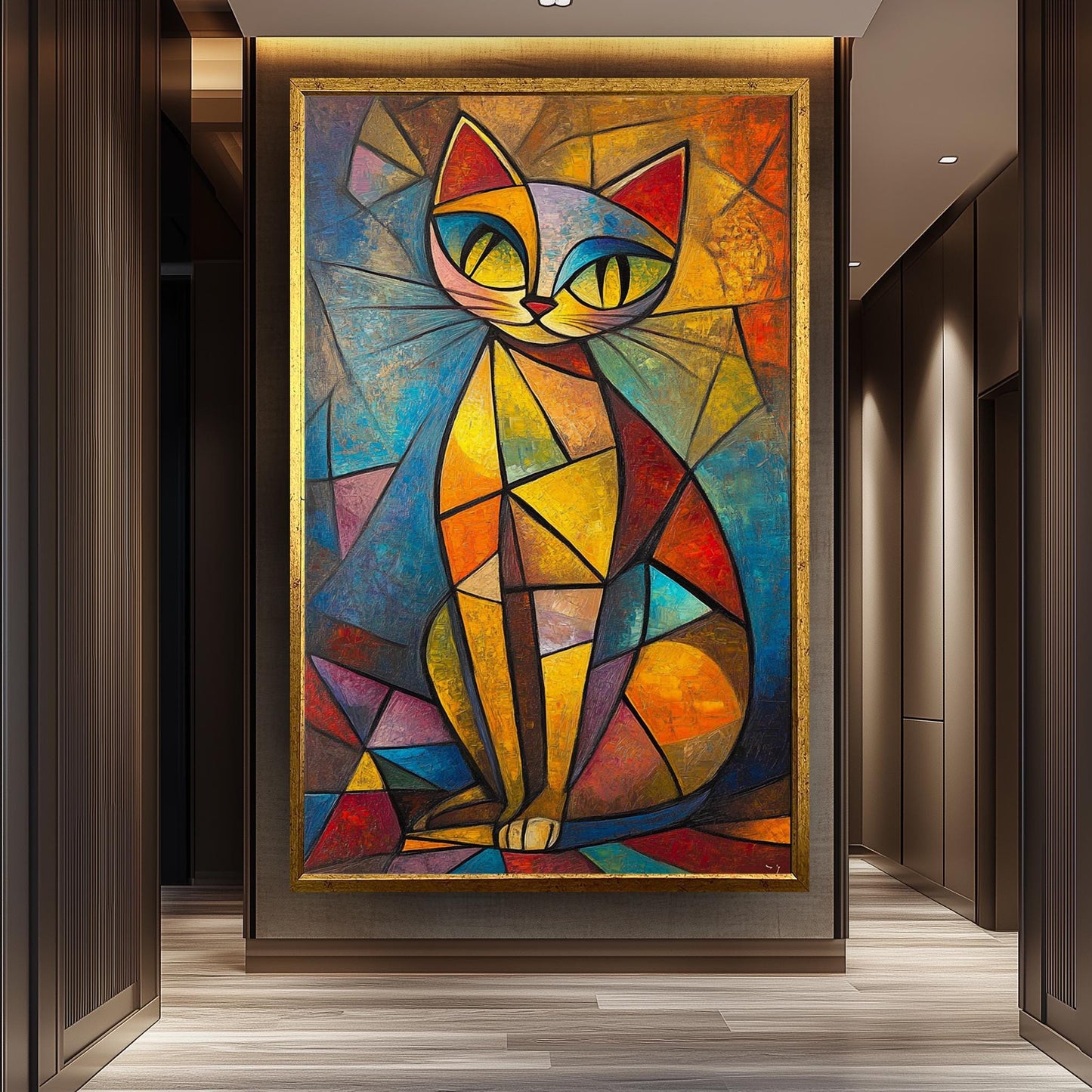 Cubist Cat Art Print: Picasso Style Geometric Animal Decor
