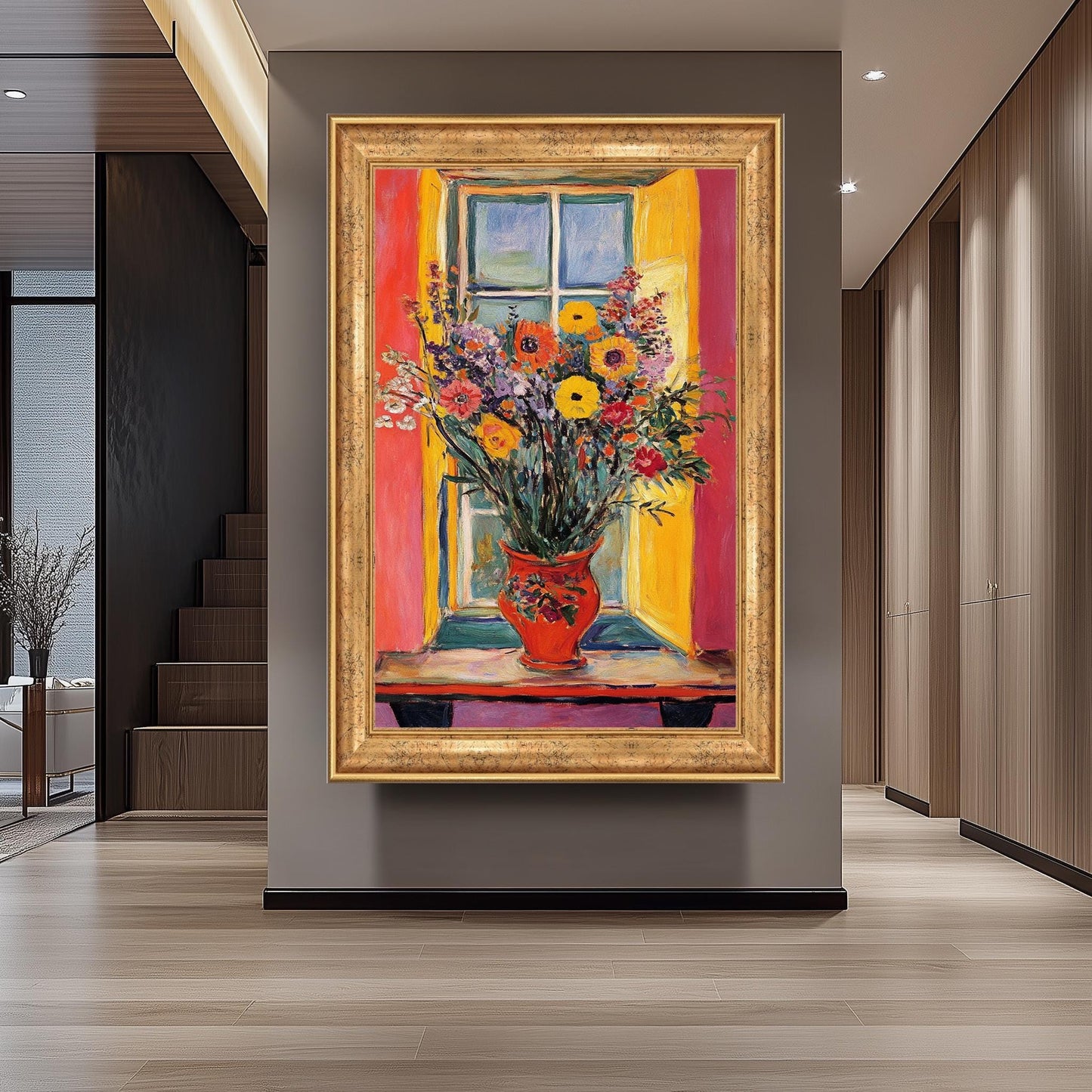 Matisse Style Floral Painting: Colorful Window Vase Still Life Art