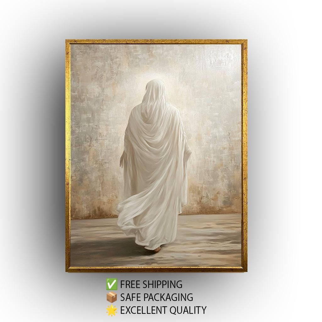 Jesus Walking in White Robe Canvas Print - Minimalist Christian Wall Art