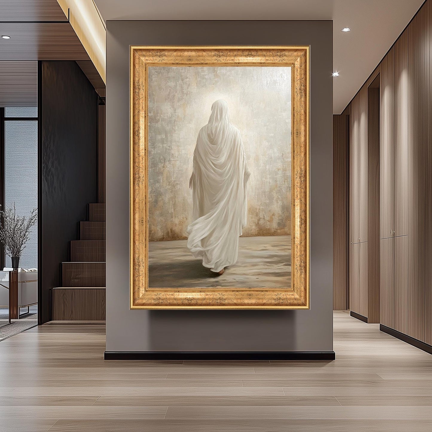 Jesus Walking in White Robe Canvas Print - Minimalist Christian Wall Art