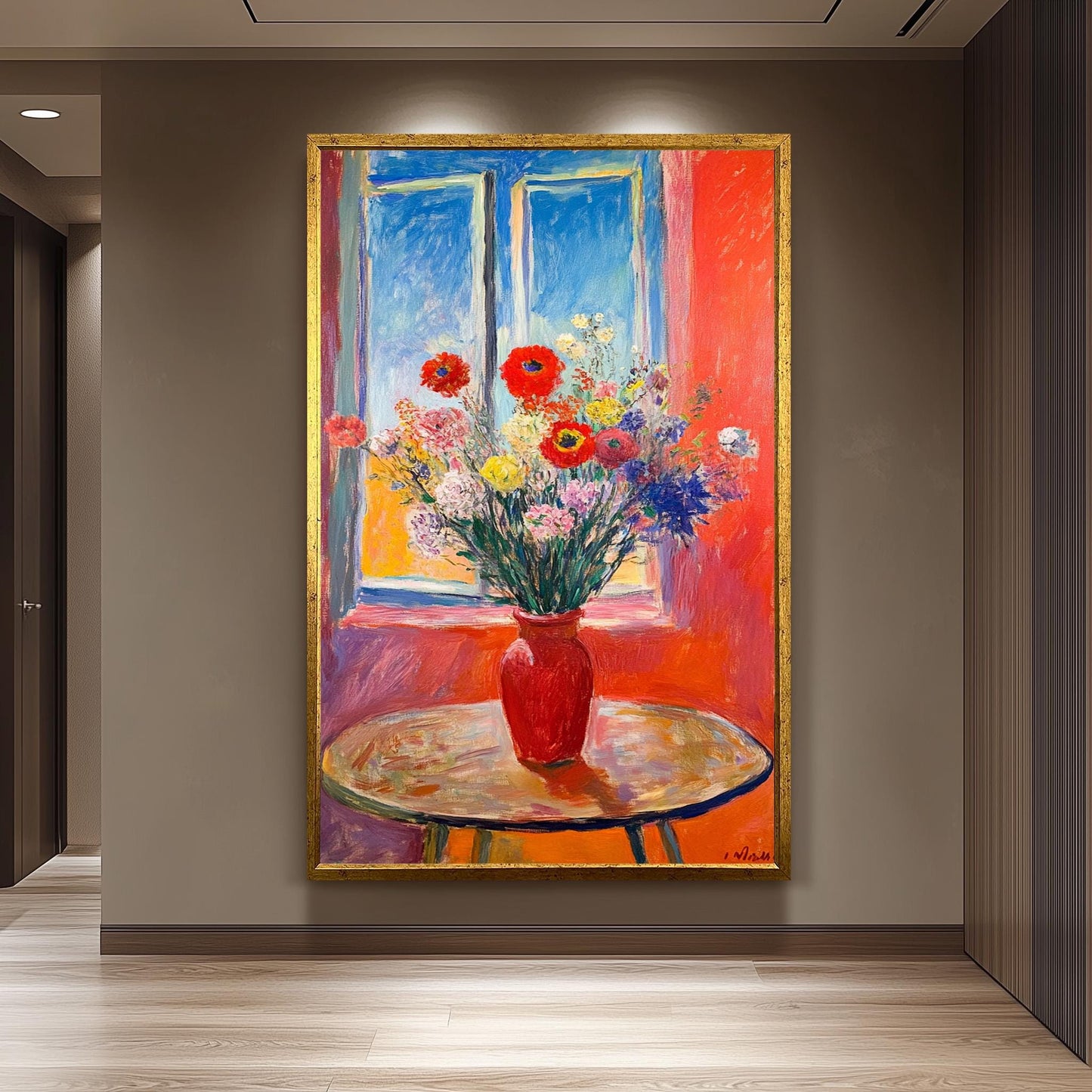 Matisse Inspired Floral Still Life Art Print: Red Vase Bouquet