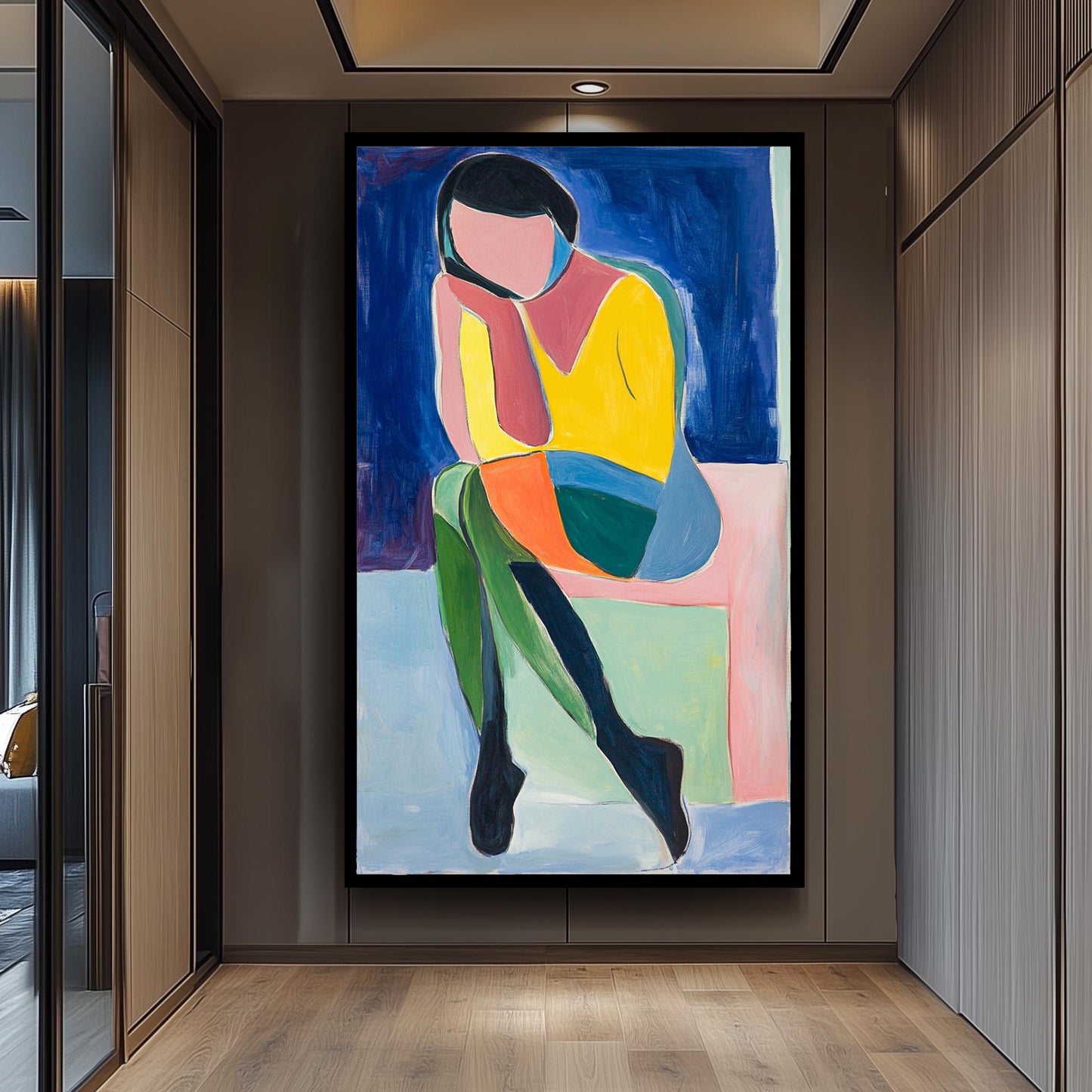 Matisse Style Woman Portrait Print: Abstract Color Block Wall Art