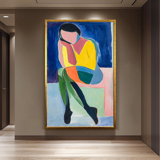 Matisse Style Woman Portrait Print: Abstract Color Block Wall Art