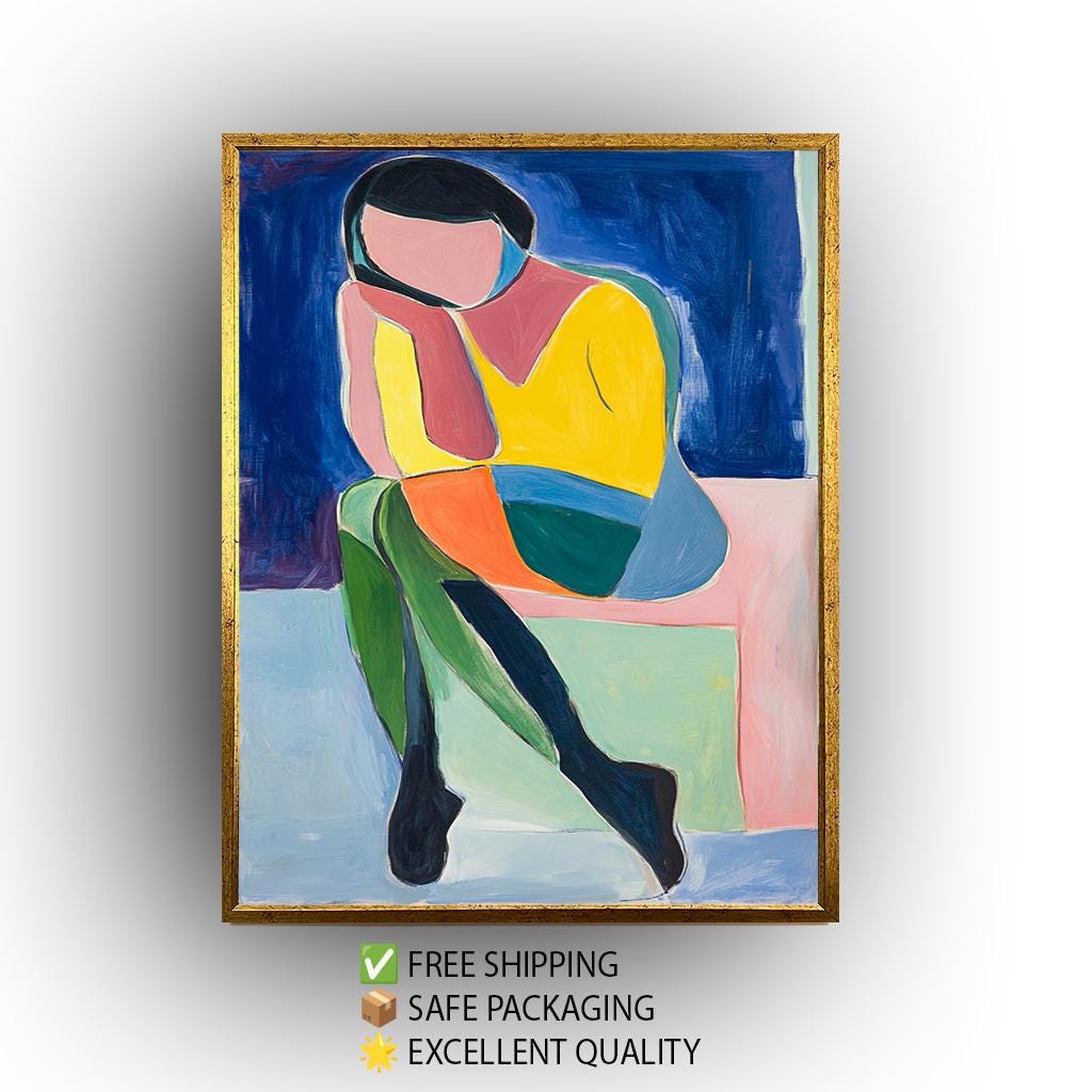 Matisse Style Woman Portrait Print: Abstract Color Block Wall Art