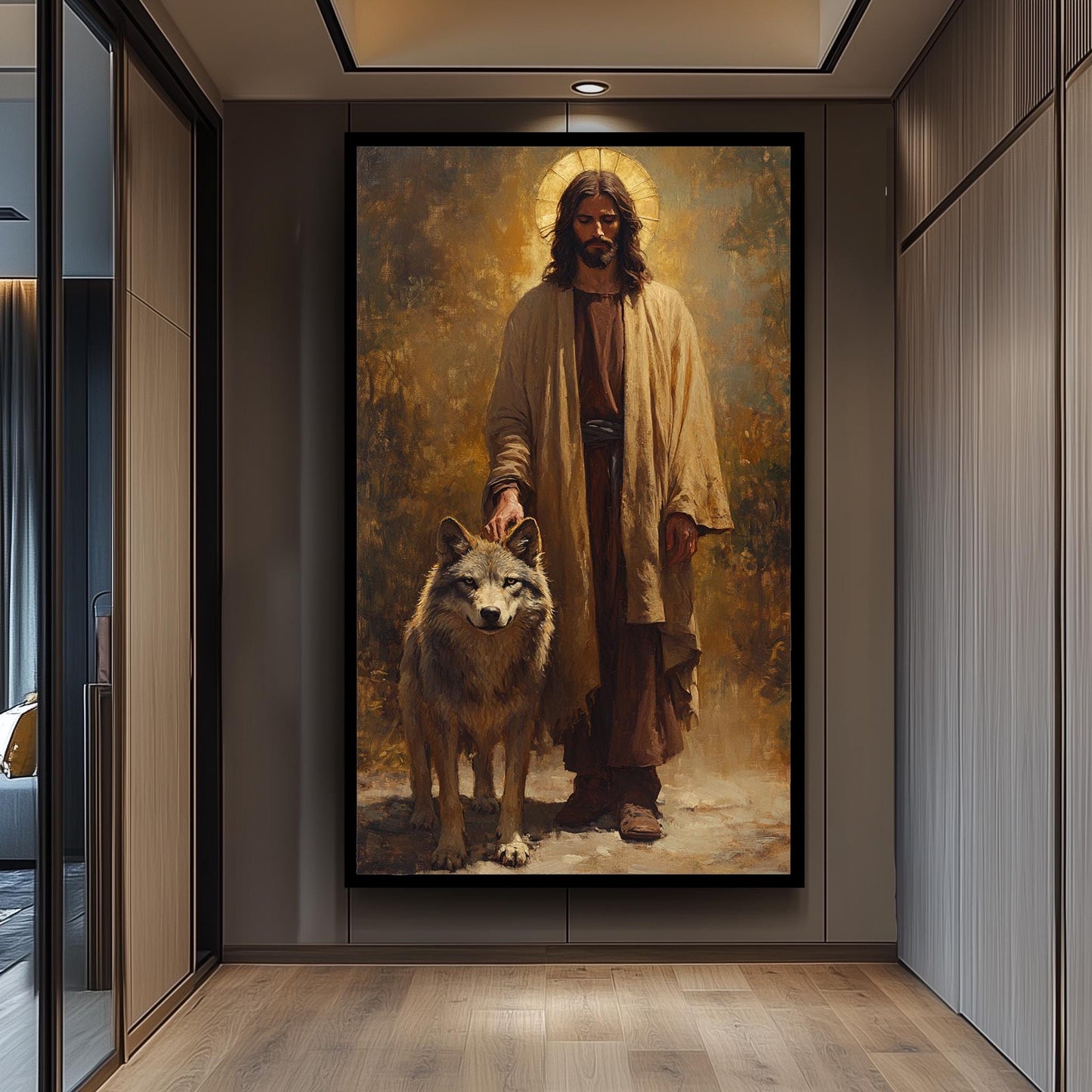 Jesus and Wolf Canvas Print: Sacred Christian Art