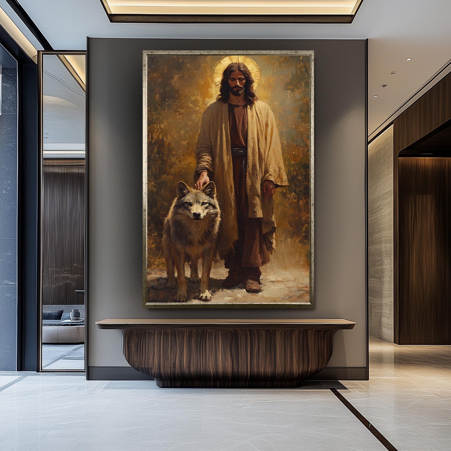 Jesus and Wolf Canvas Print: Sacred Christian Art