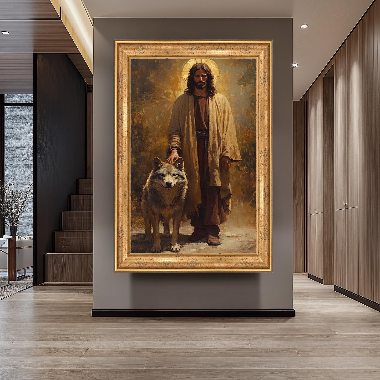 Jesus and Wolf Canvas Print: Sacred Christian Art