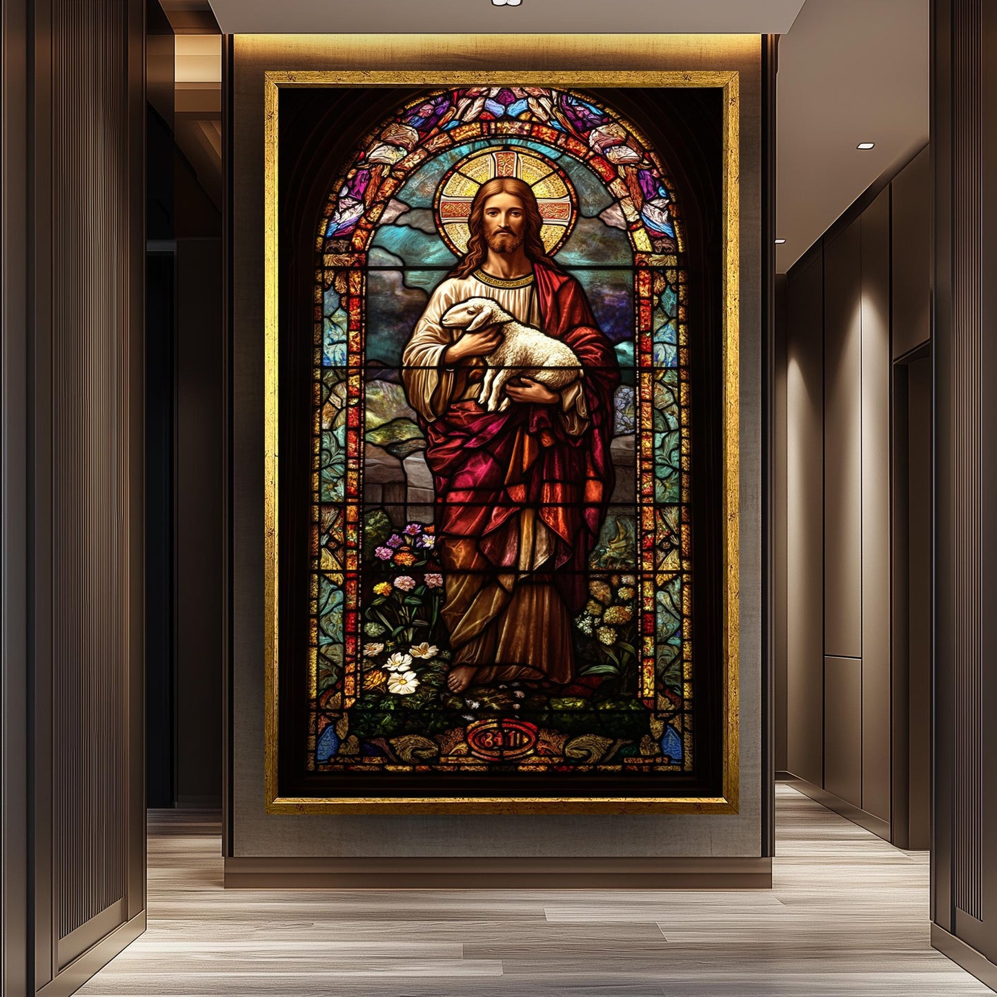 Jesus Christ Good Shepherd Stained Glass Art Print: Religious Christian Decor