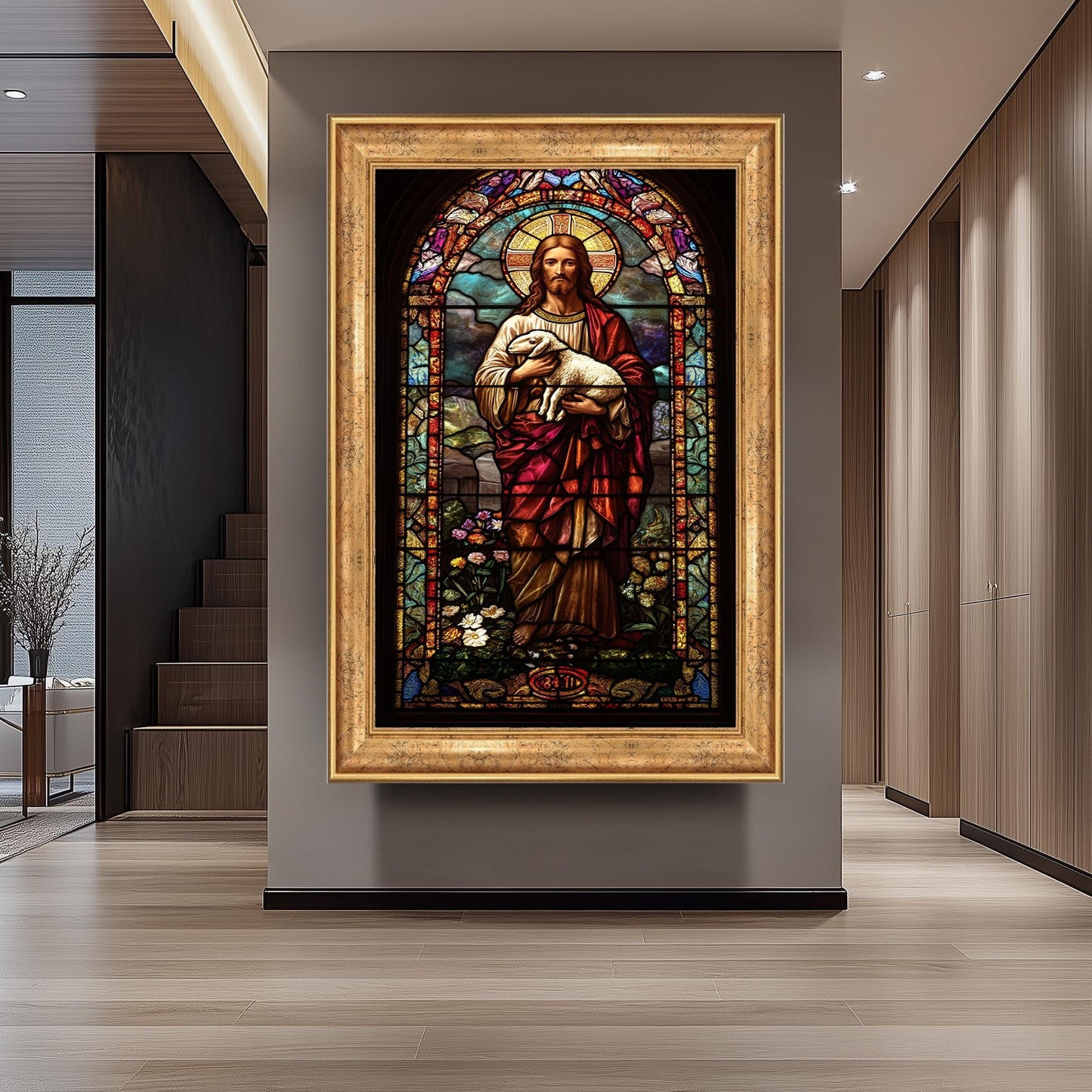 Jesus Christ Good Shepherd Stained Glass Art Print: Religious Christian Decor
