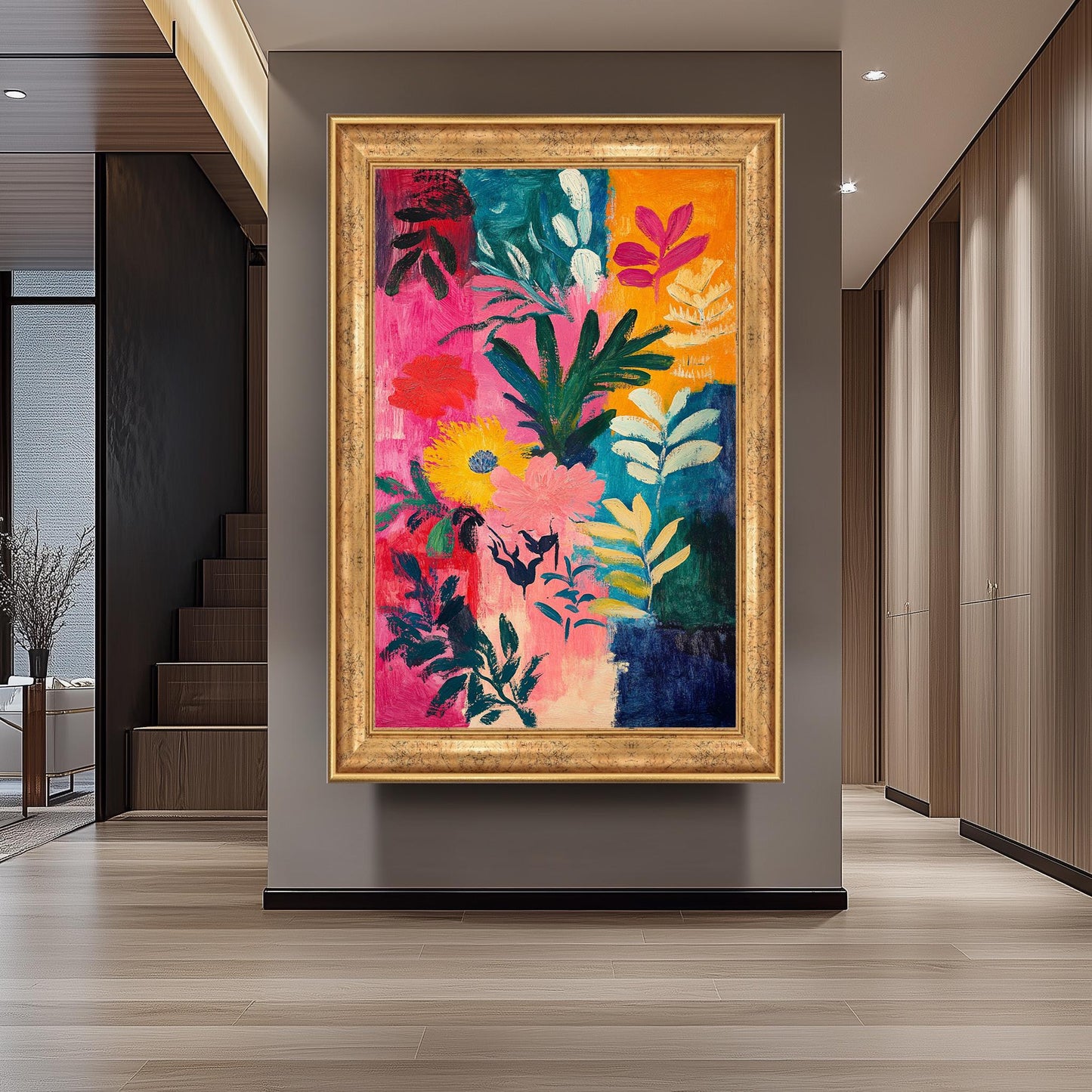 Matisse Style Floral Canvas Art: Colorful Abstract Botanical Painting