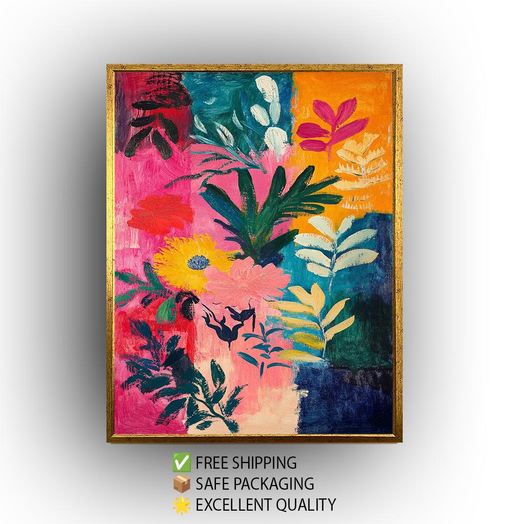 Matisse Style Floral Canvas Art: Colorful Abstract Botanical Painting