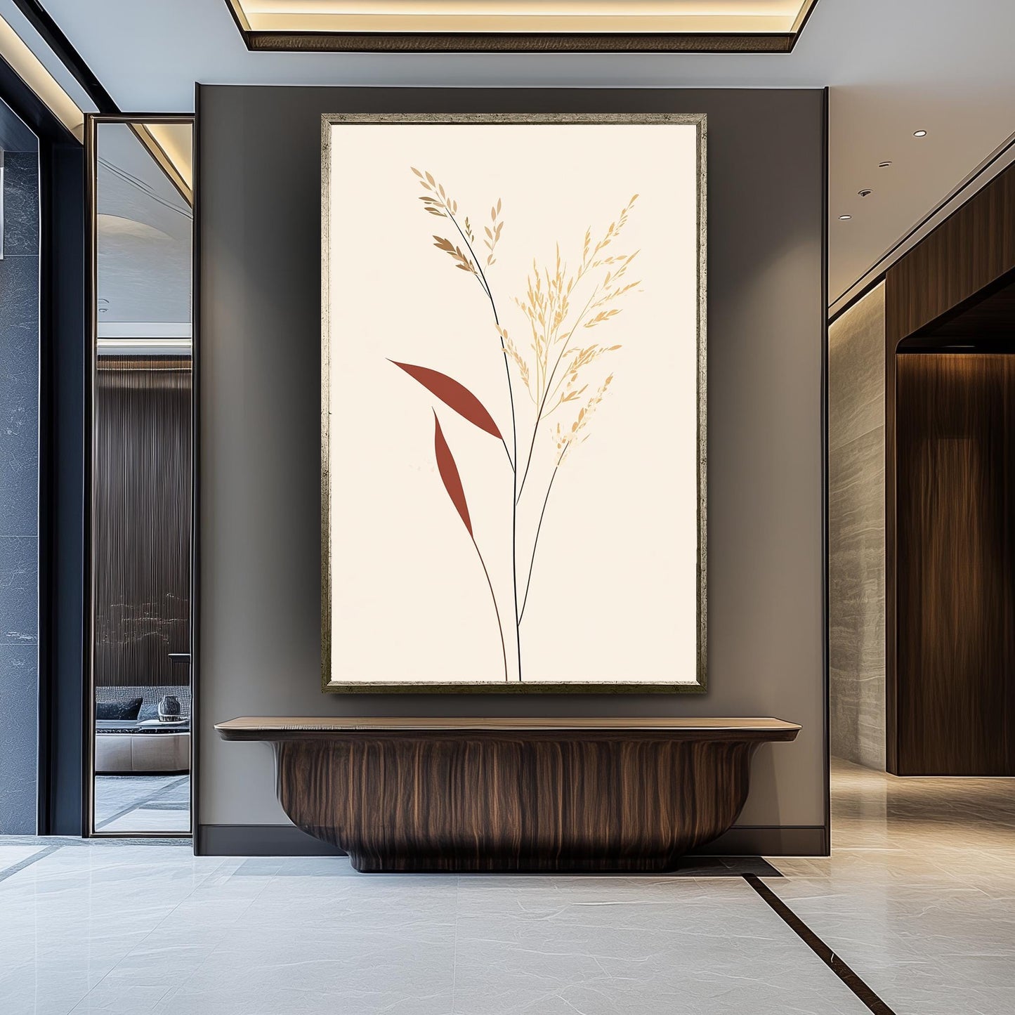Botanical Wall Art: Hand-Drawn Dried Grass Illustration, Beige & Brown Nature Decor