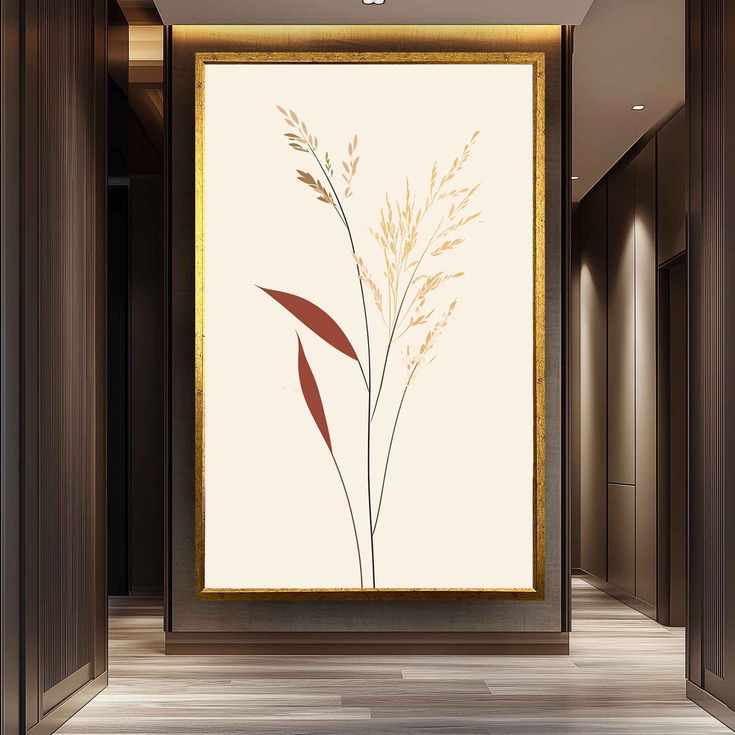 Botanical Wall Art: Hand-Drawn Dried Grass Illustration, Beige & Brown Nature Decor