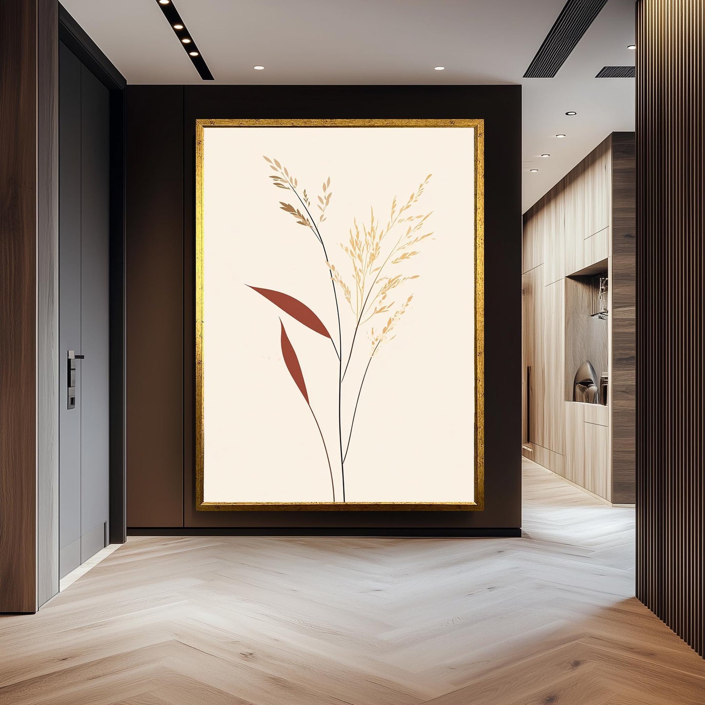 Botanical Wall Art: Hand-Drawn Dried Grass Illustration, Beige & Brown Nature Decor