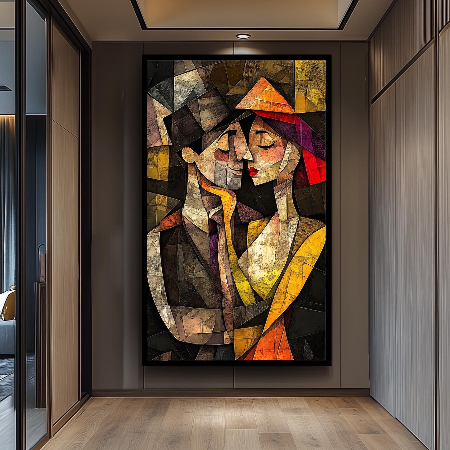 Cubist Couple Canvas Print: Abstract Geometric Art, Romantic Home Decor