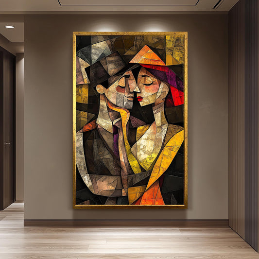 Cubist Couple Canvas Print: Abstract Geometric Art, Romantic Home Decor