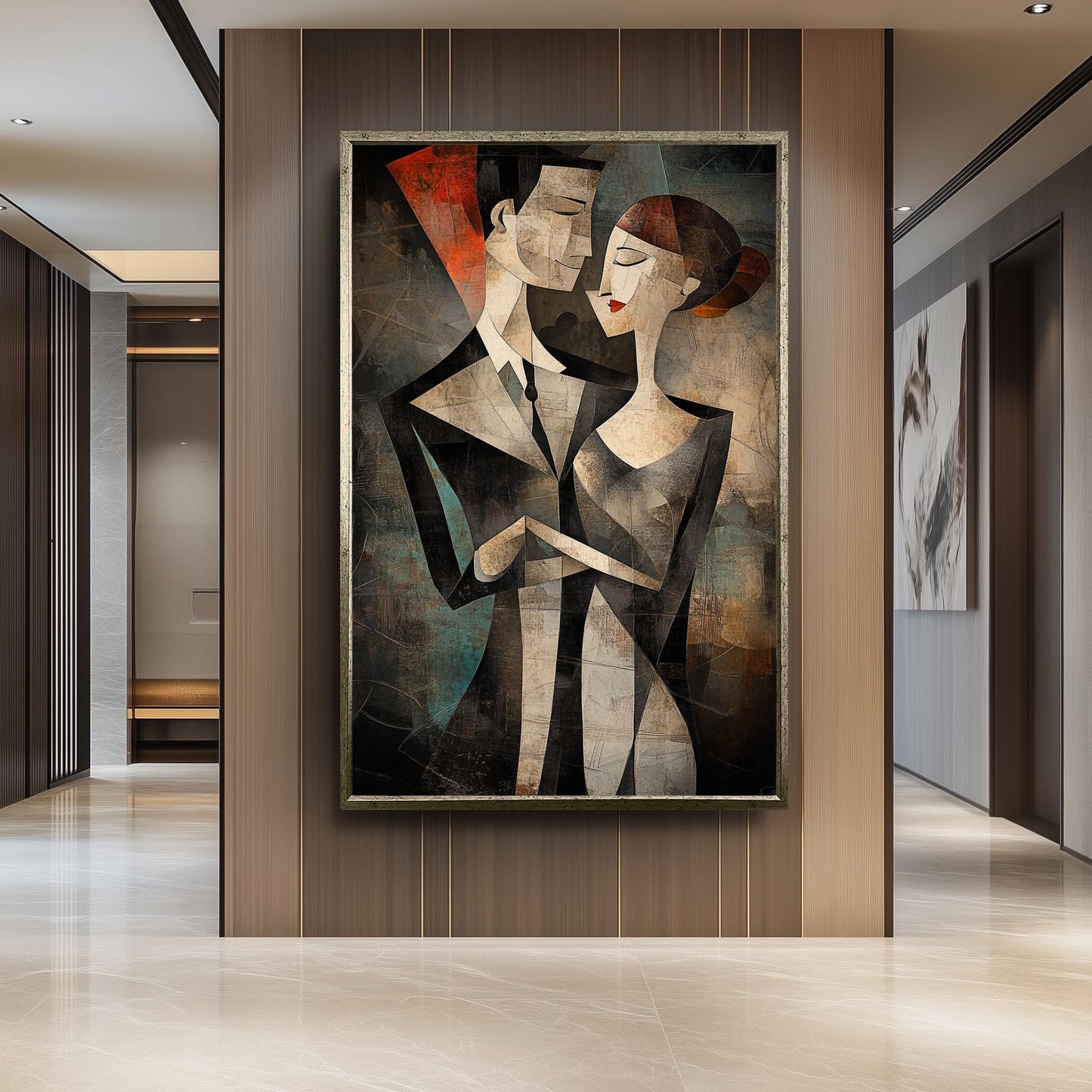 Cubist Couple Canvas Art Print: Modern Geometric Love Poster