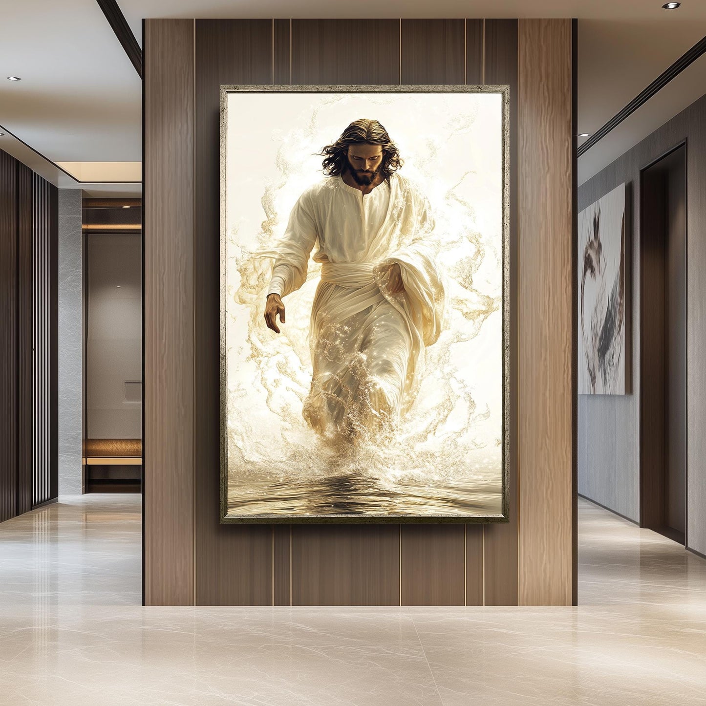 Jesus Walking on Water Canvas Print: Gold Christian Wall Art