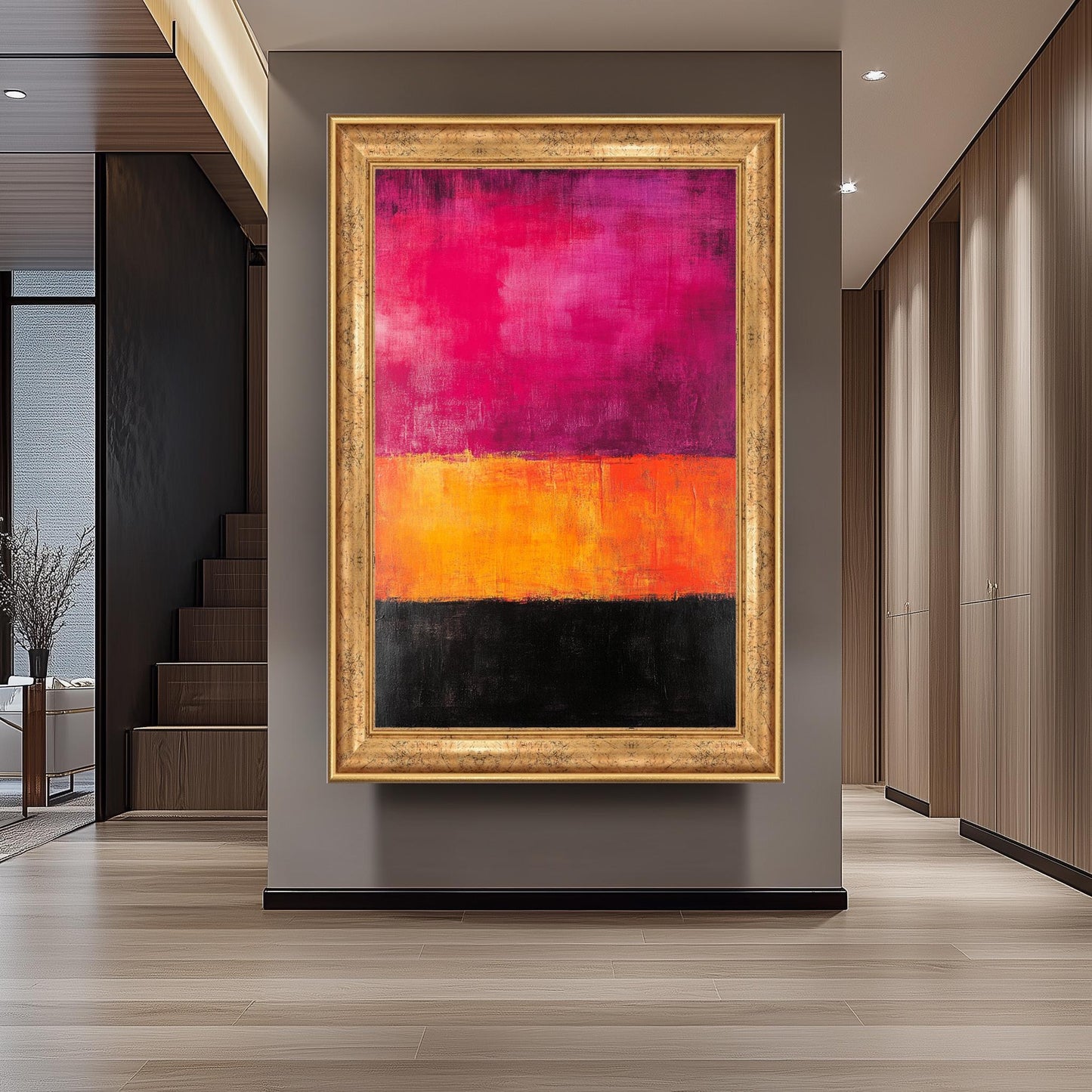 Rothko Style Abstract Canvas Print: Pink, Orange & Black Color Field