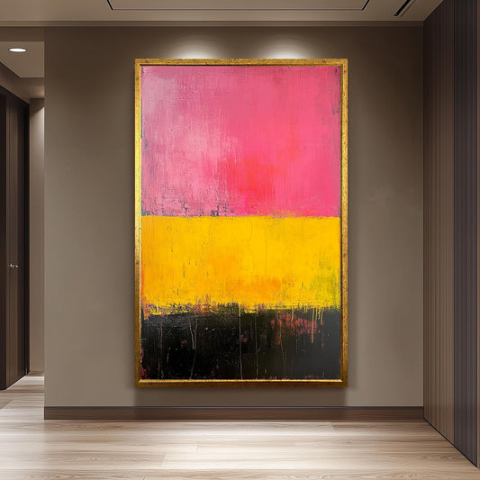 Rothko Inspired Canvas Print: Pink, Yellow & Black Abstract Art