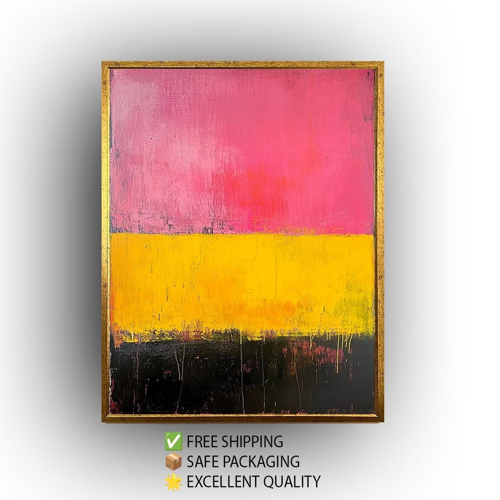 Rothko Inspired Canvas Print: Pink, Yellow & Black Abstract Art