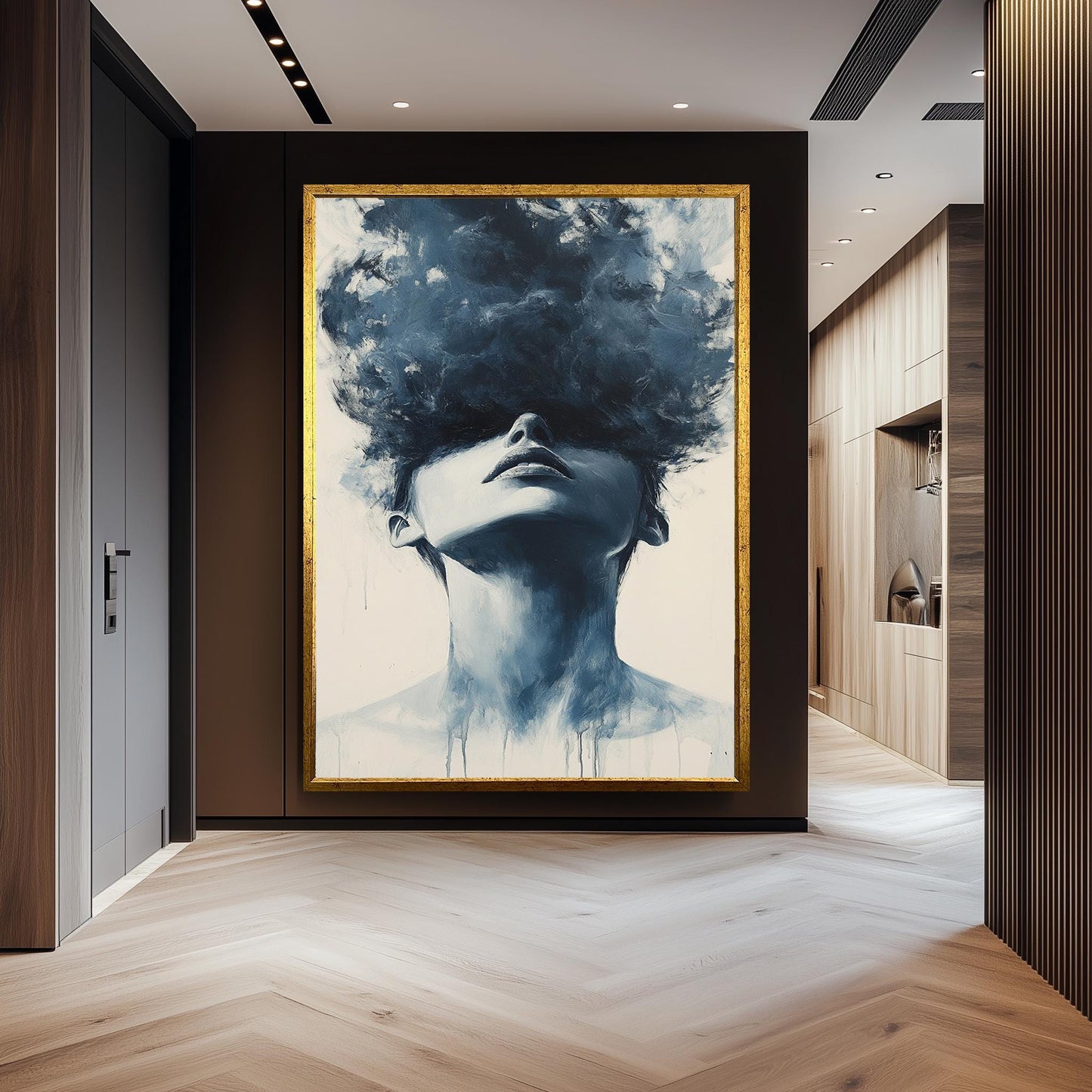 Monochrome Woman Portrait Canvas Print: Surreal Cloud Head Art