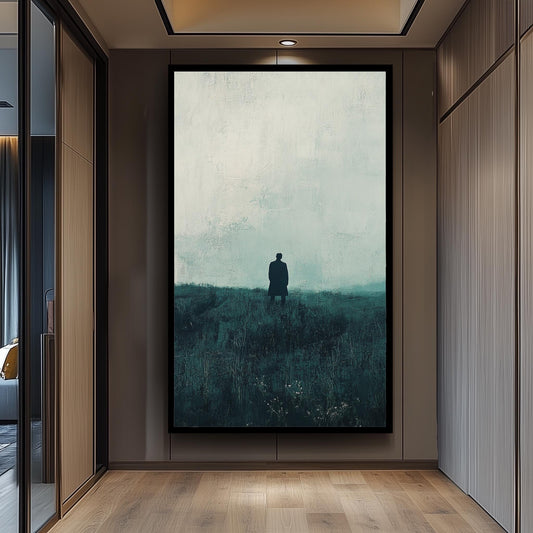Minimalist Figure in Field Canvas Print: Atmospheric Abstract Wall Art