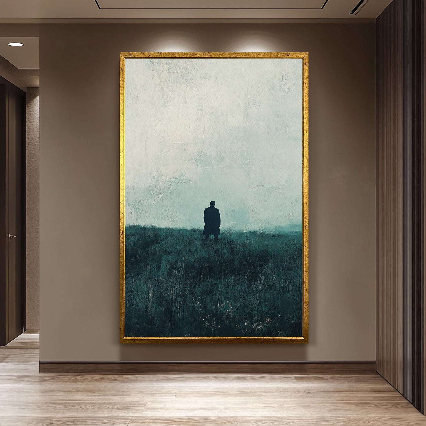 Minimalist Figure in Field Canvas Print: Atmospheric Abstract Wall Art