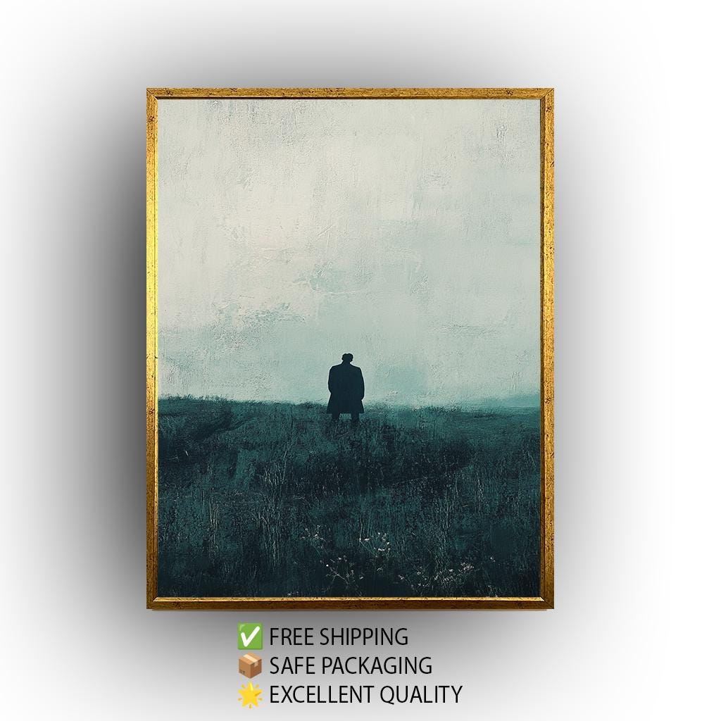 Minimalist Figure in Field Canvas Print: Atmospheric Abstract Wall Art