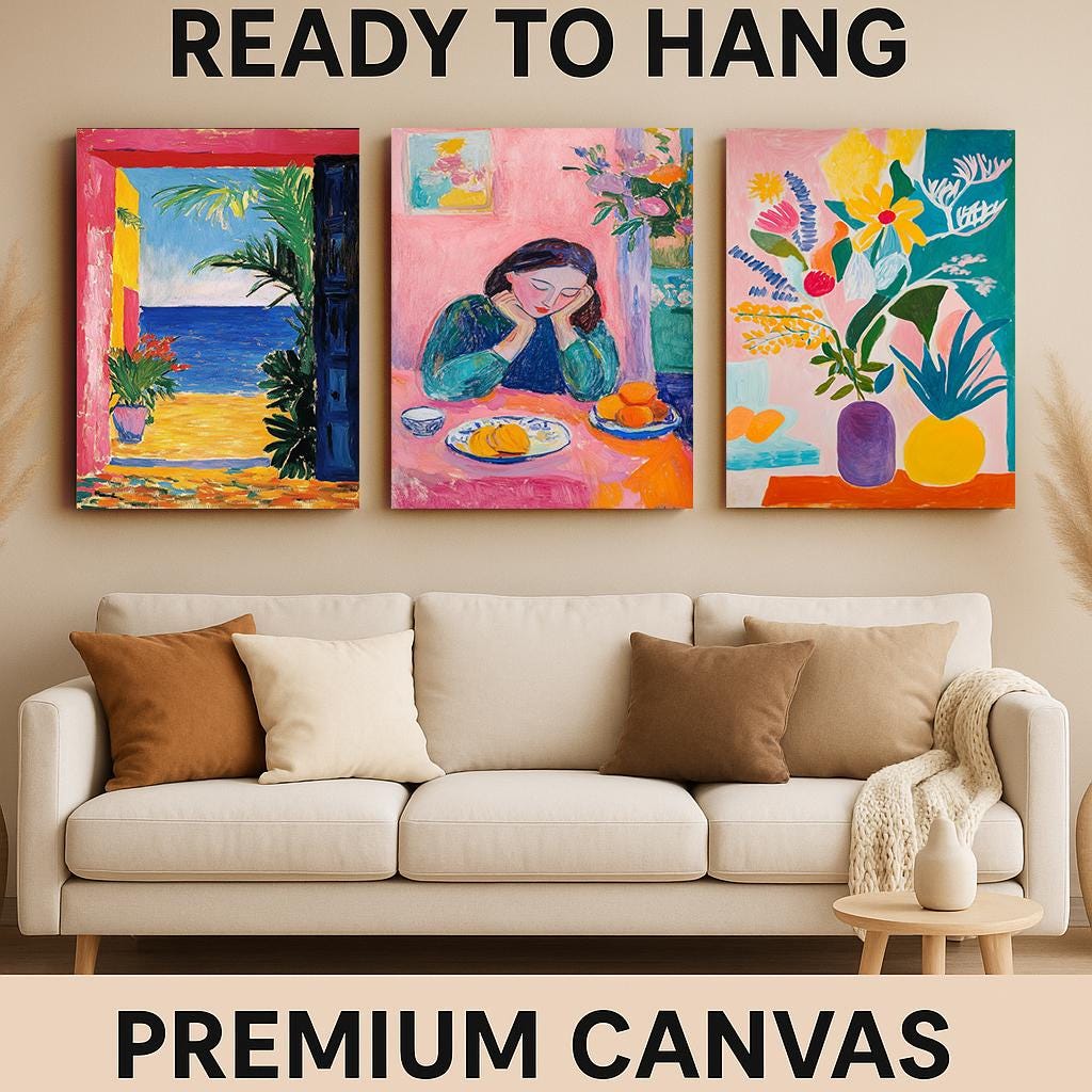 Wildflower Meadow Canvas Print Set: Fauvist Floral Landscape Wall Art